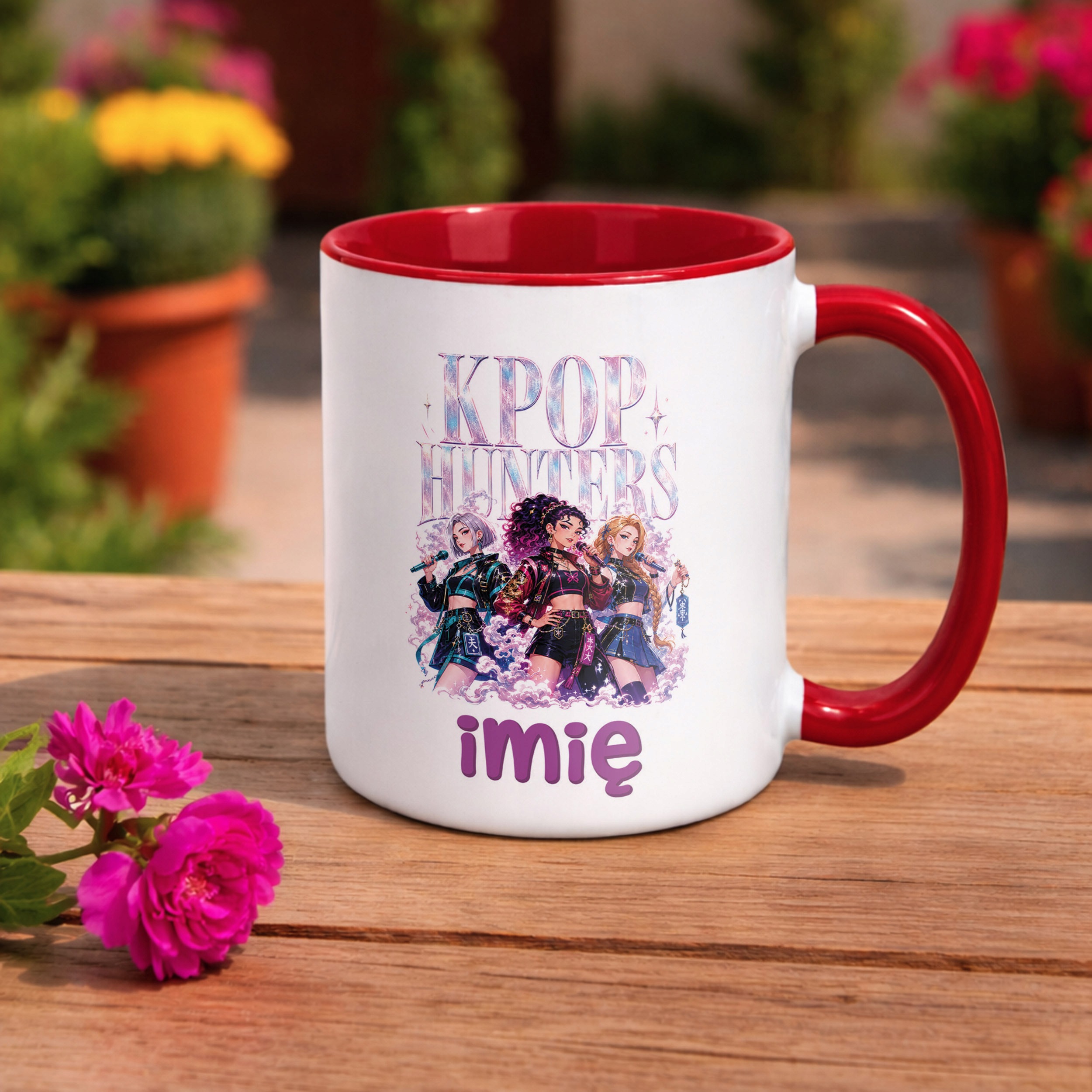 Zestaw Personalizowany Kubek Czerwony Poduszka Łowczynie Kpop Prezent