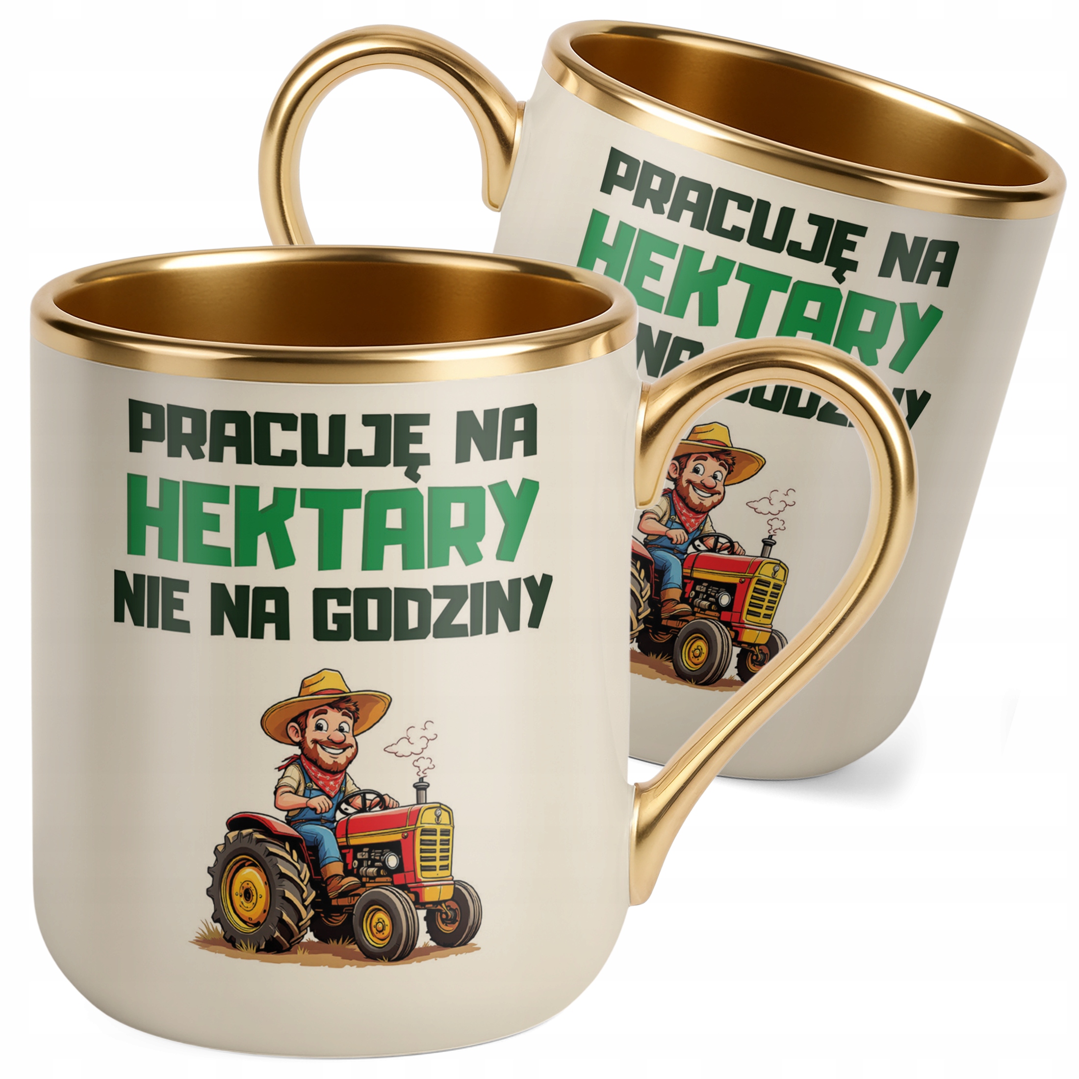 Kubek Premium Złoty Ecru Rolnik Dla Rolnika Traktor Zabawny Prezent