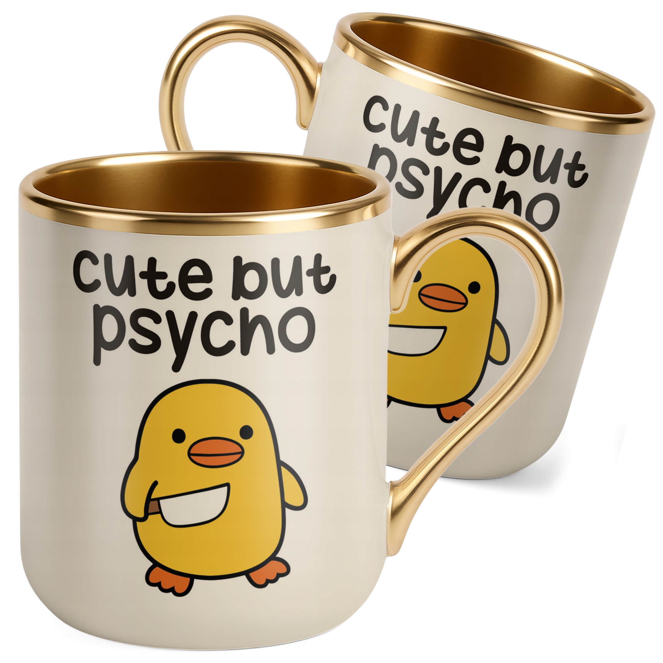 Kubek Premium Złoty Ecru Cute But Psycho Śmieszny Zabawny