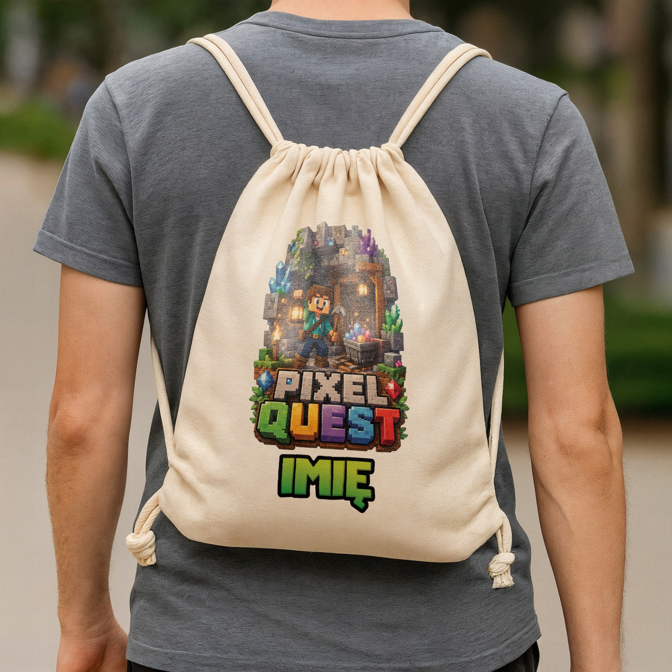 Zestaw Personalizowany Plecak Worek Kubek Różowy gra Pixel Quest Prezent