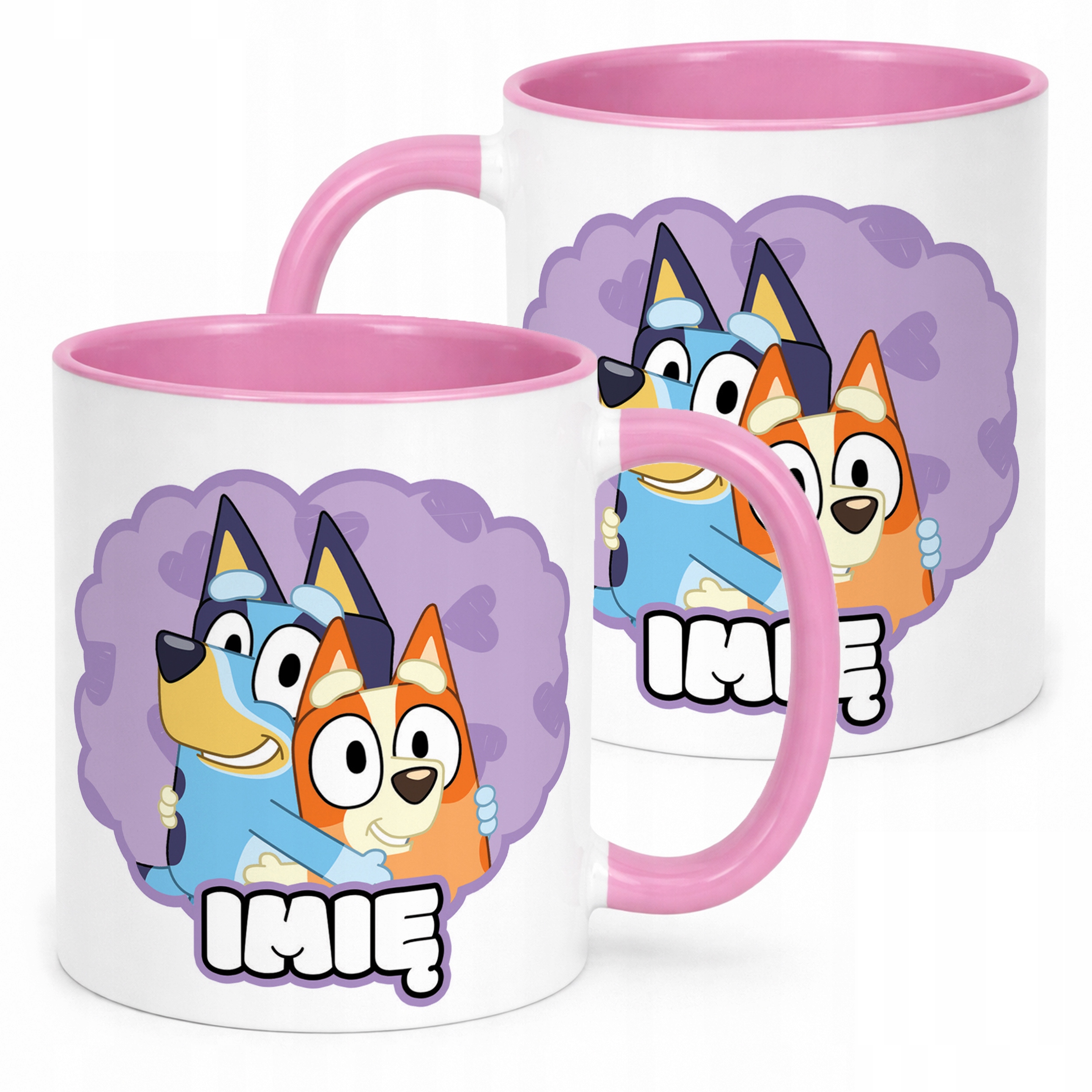 Kubek Różowy Personalizowany Bluey Bingo Dla Fana Dla Dzieci Prezent