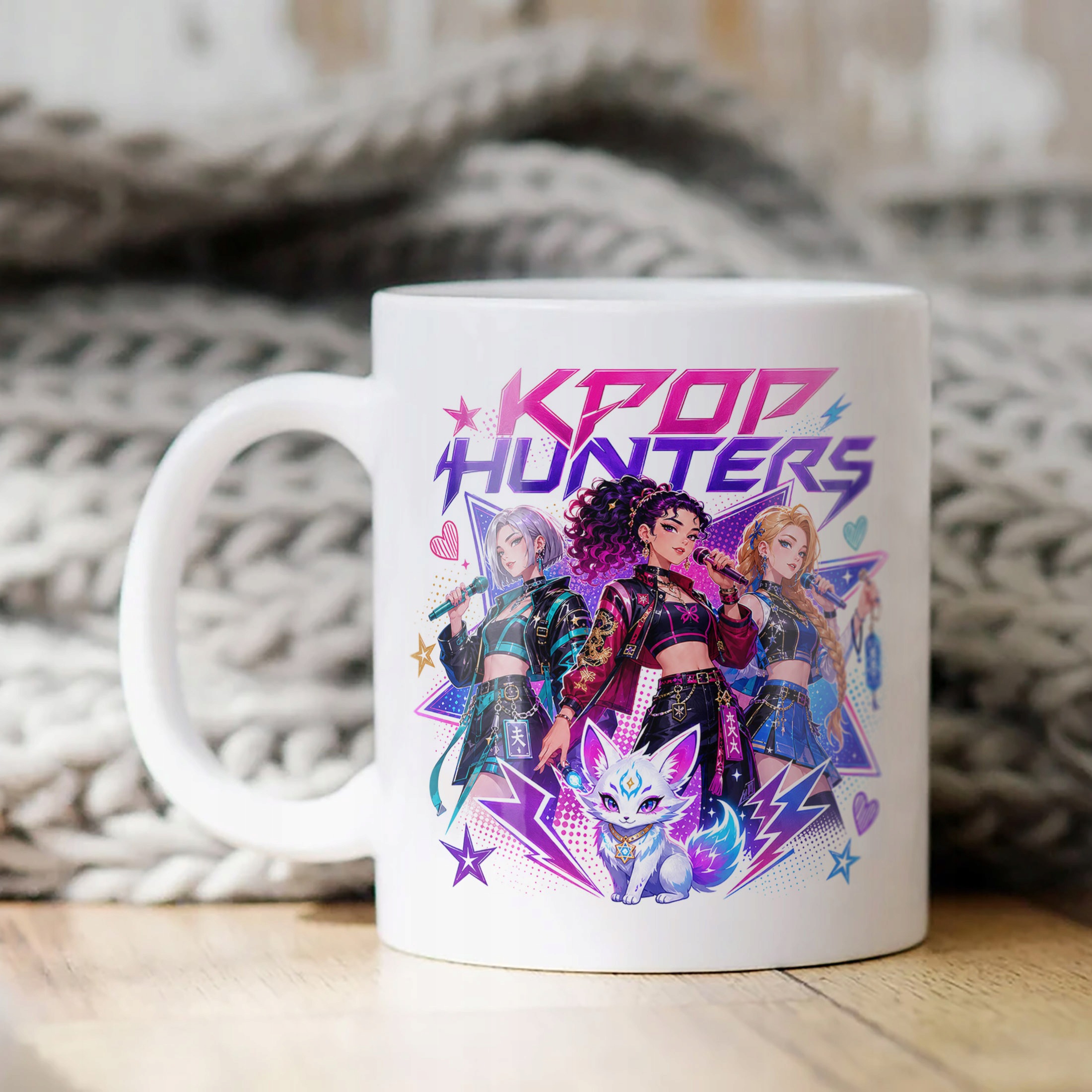 Biały Kubek z nadrukiem ŁOWCZYNIE KPOP Dla Dzieci Prezent Upominek
