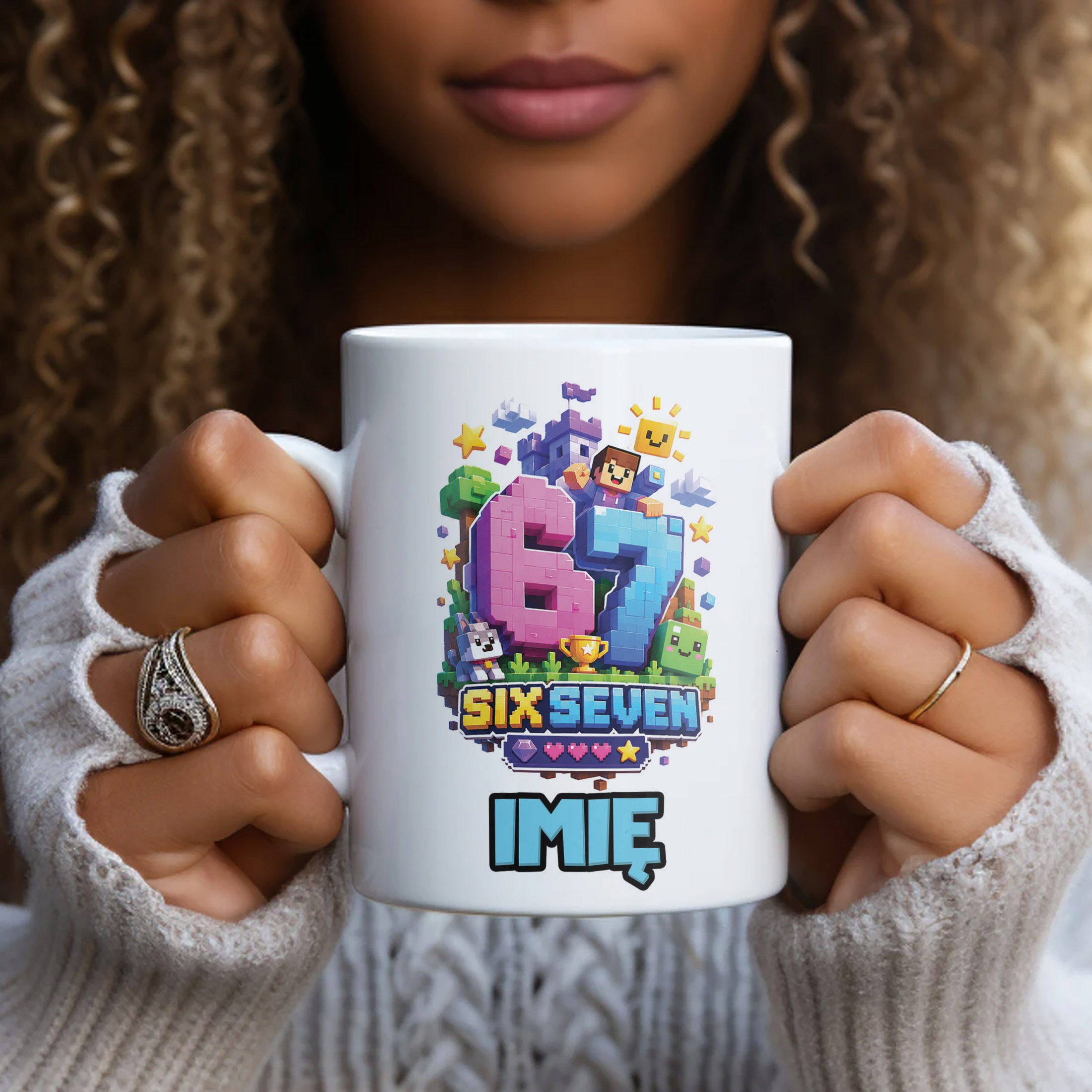 Biały Kubek z nadrukiem personalizowany 67 SIX SEVEN Dla Dzieci Prezent