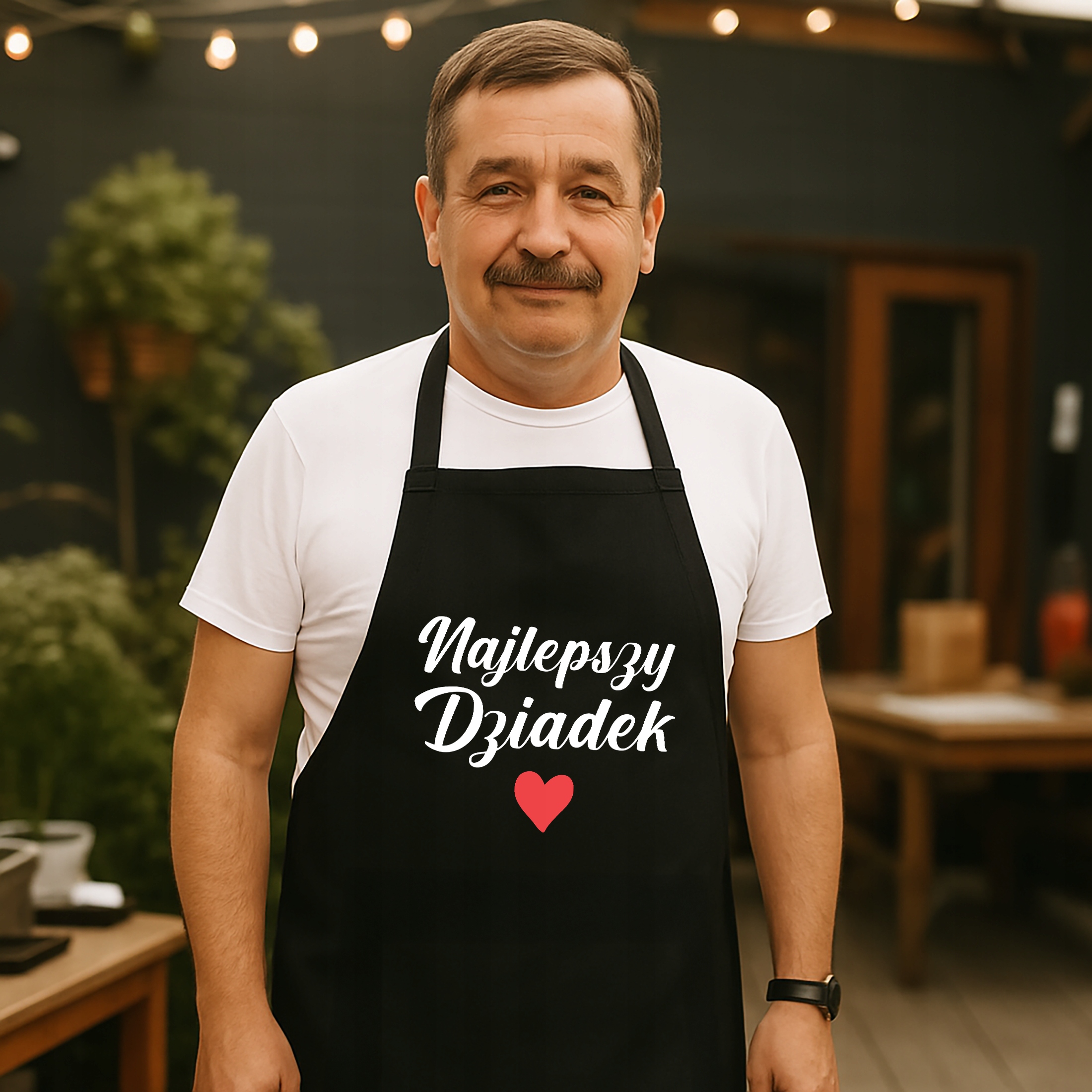 Bawełniany Fartuch Kuchenny Czarny Dzień Dziadka Prezent Z Nadrukiem