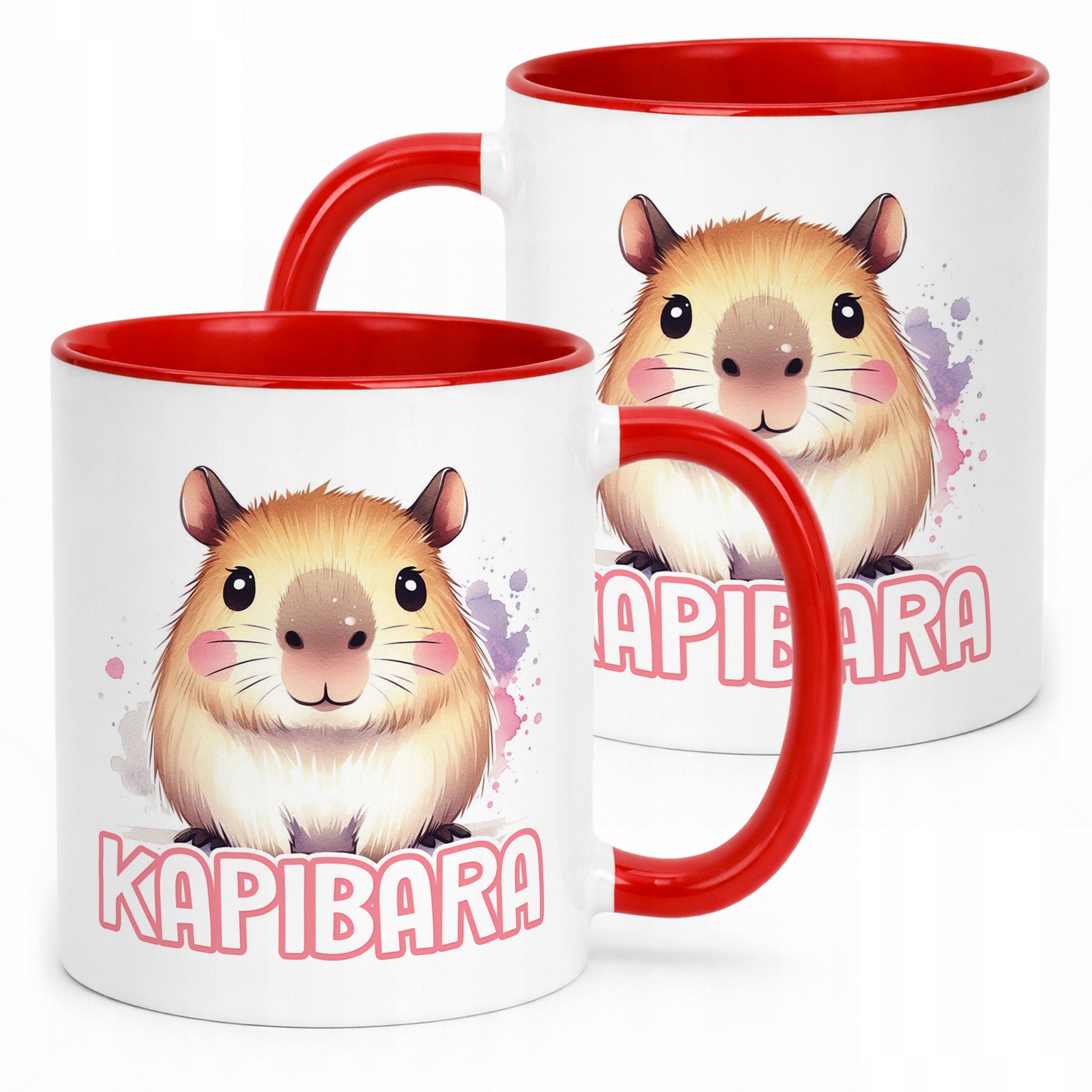 Kubek Czerwony Kapibara Capybara Zwierzak Słodki Dla Dzieci Prezent