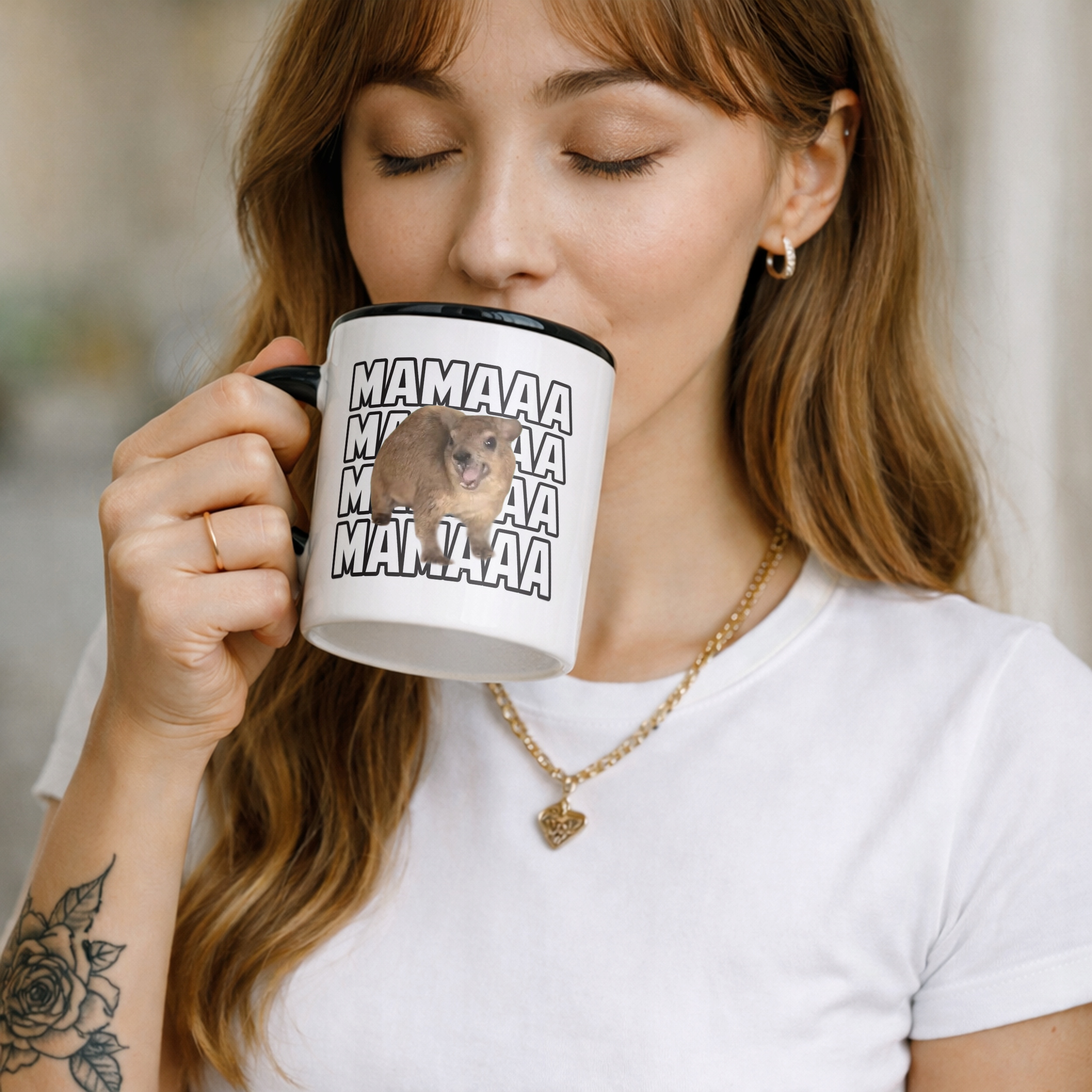 Kubek Czarny MAMA MAMA MAMAA Tiktok Viral Zwierzę Memy