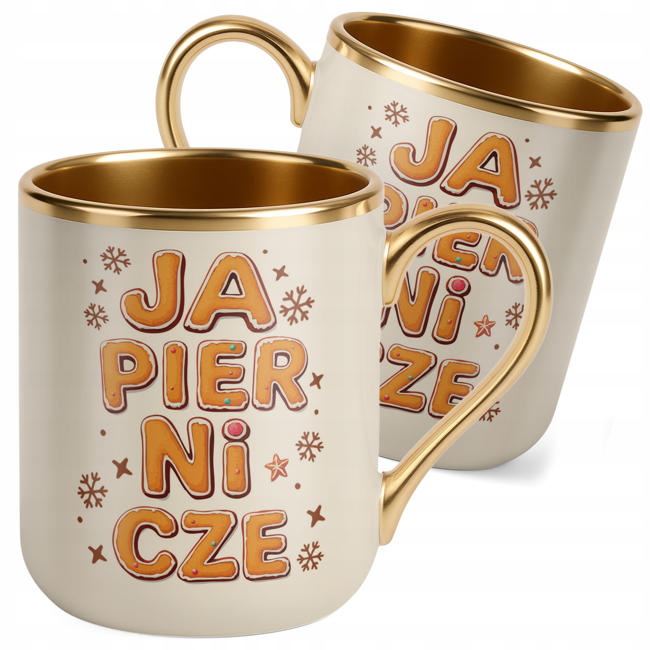 Kubek Premium Złoty Ecru Świąteczny Zabawny Japiernicze Boże Narodzenie