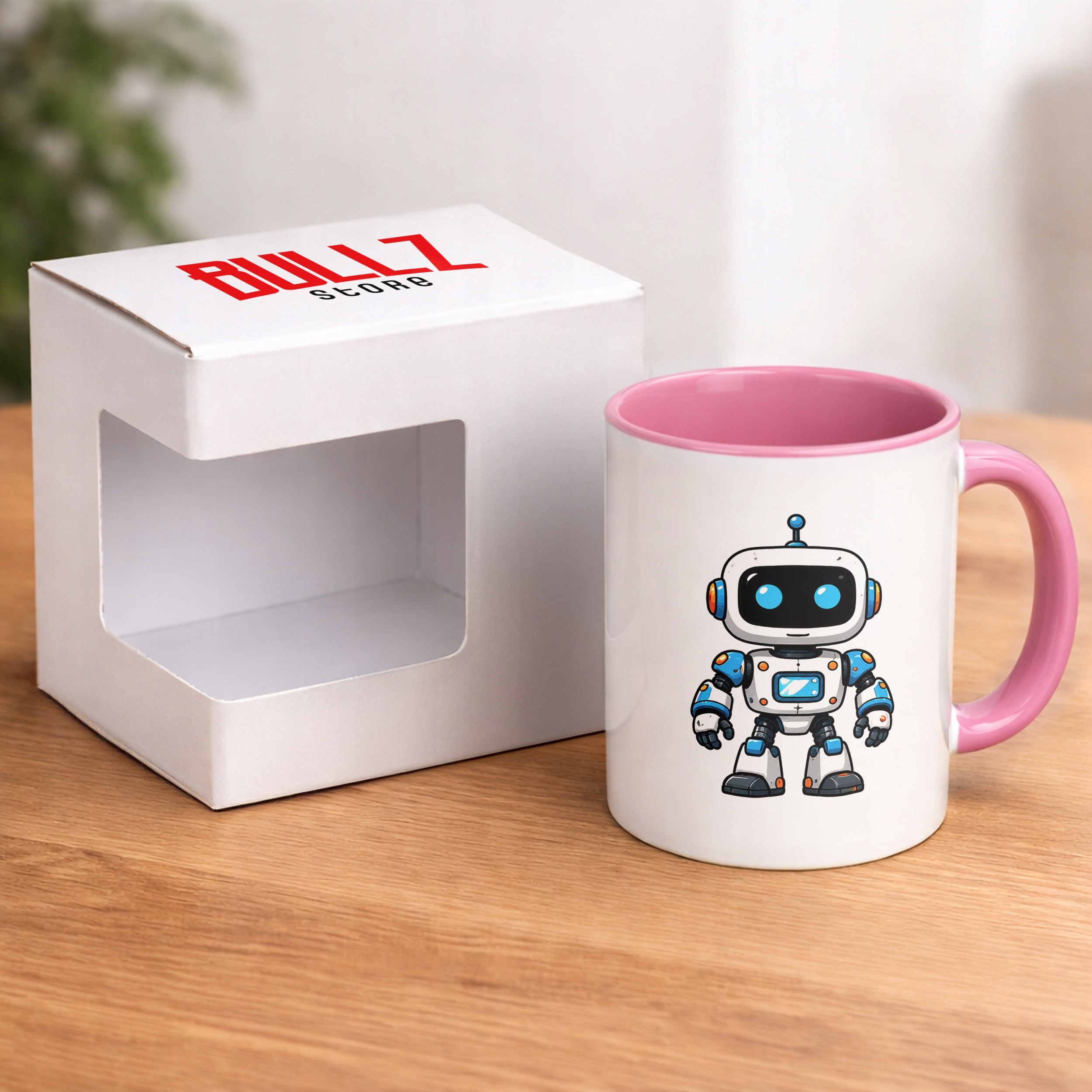 Zestaw Kubek Różowy Poduszka Z Nadrukiem Robot Prezent