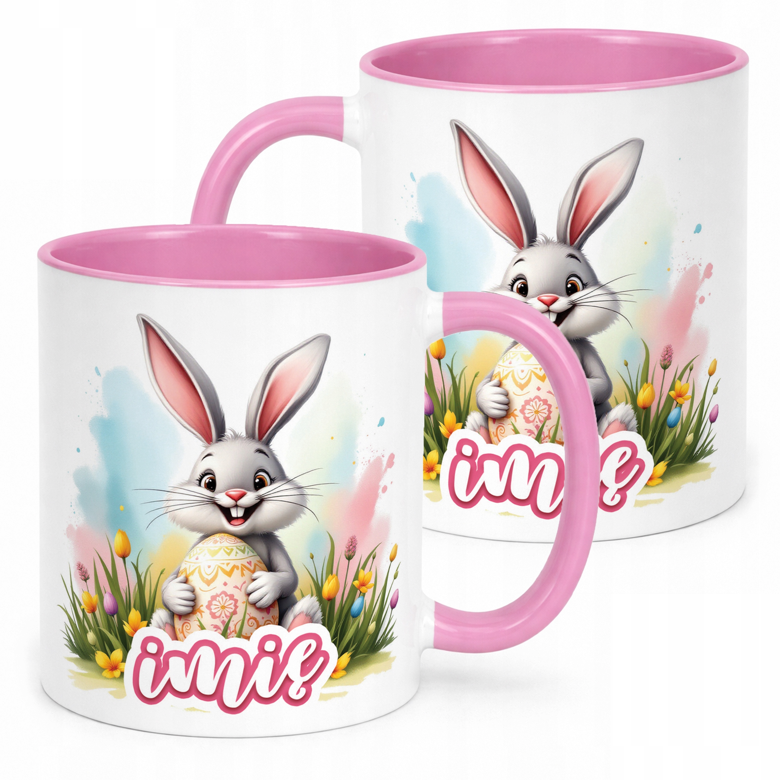 Kubek Różowy Personalizowany Wielkanoc Prezent Zając Wiosna