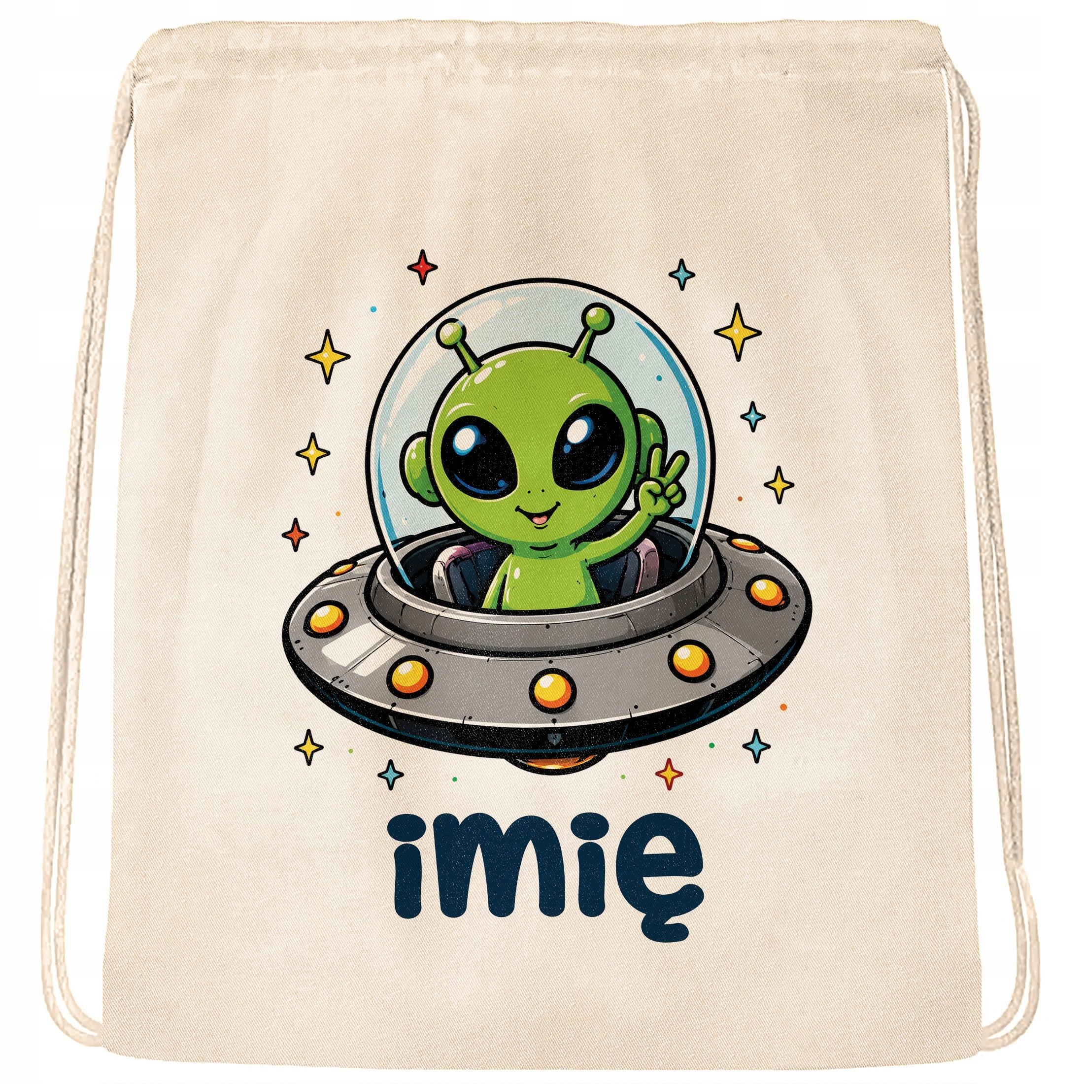 Zestaw Personalizowany Plecak Worek Kubek Kosmita UFO Prezent