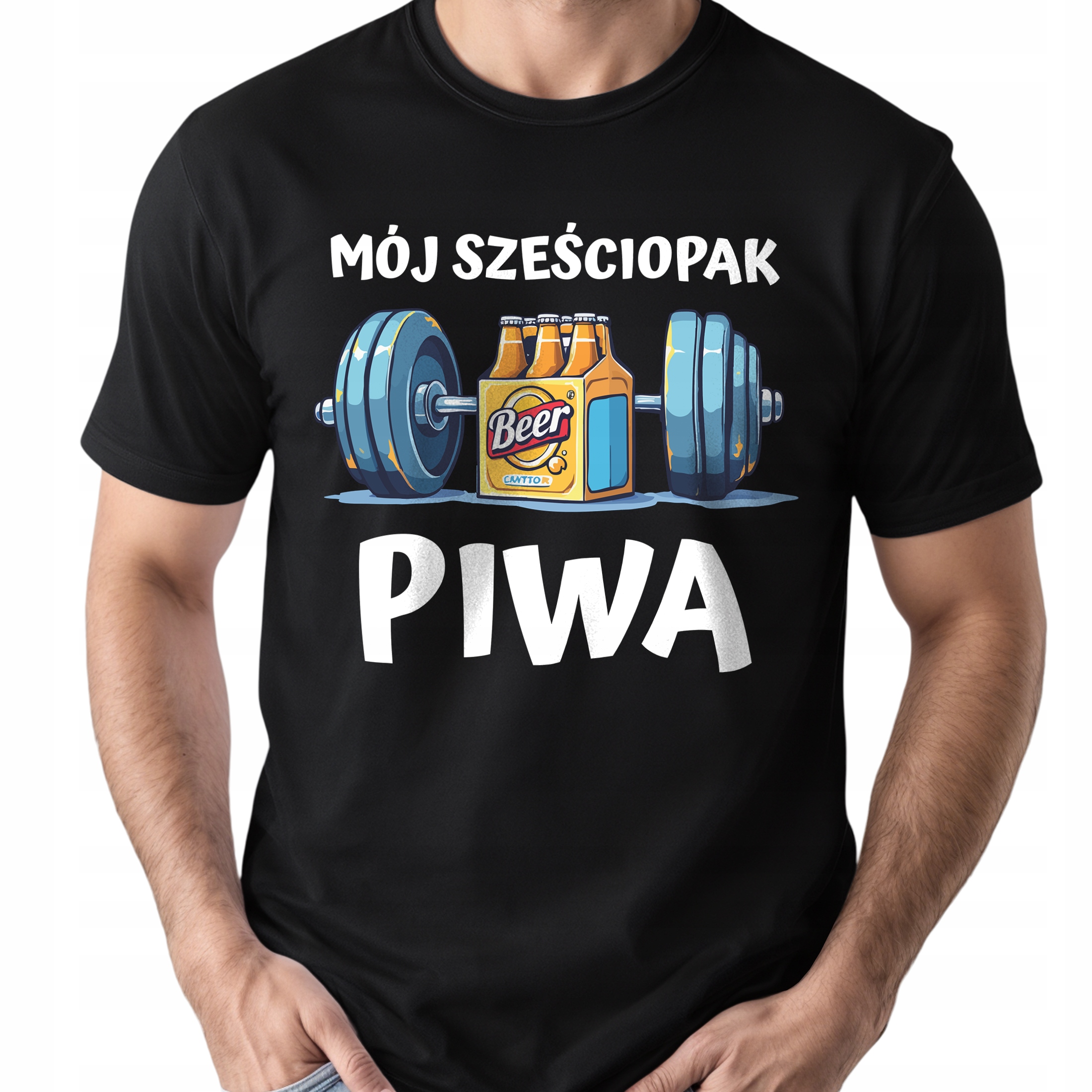 Koszulka czarna męska Mój Sześciopak Piwa Zabawny Prezent r. 3XL