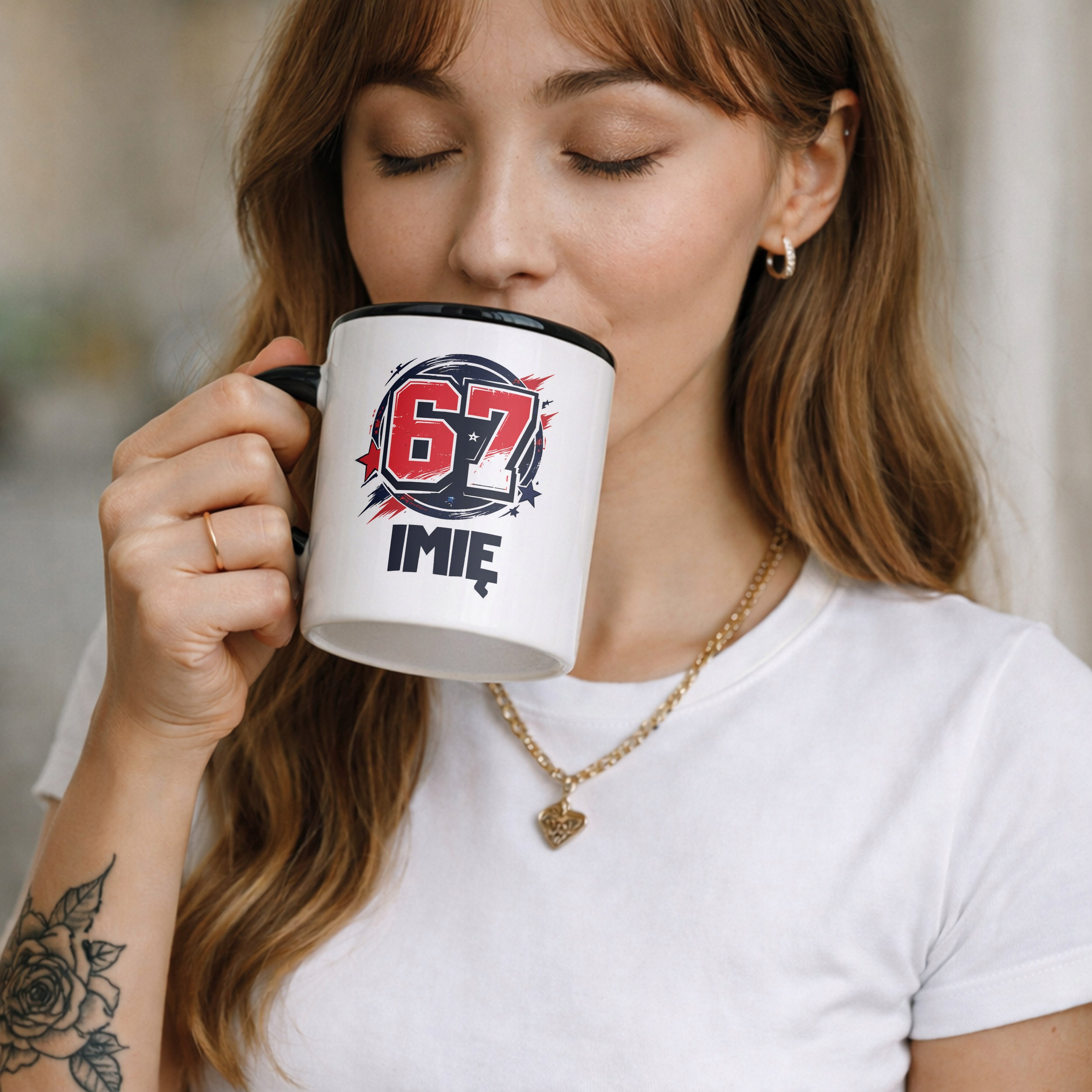 Zestaw Personalizowany Kubek Czarny Poduszka 67 Six Seven Prezent