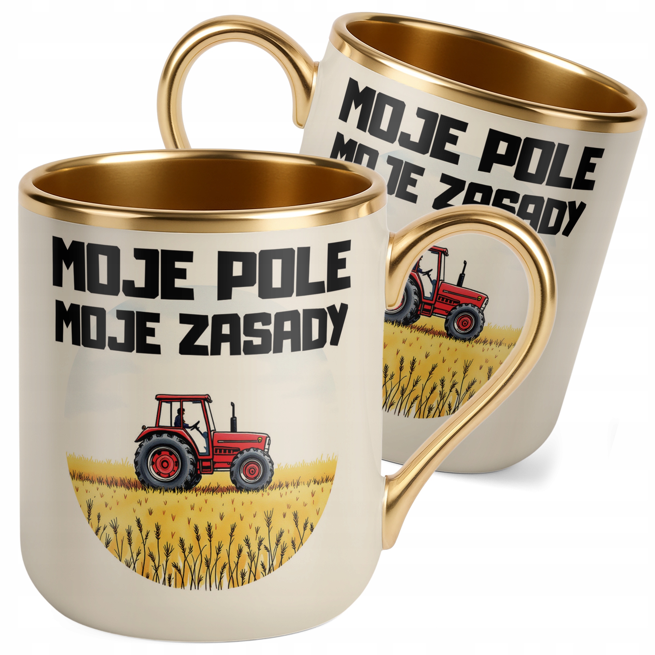 Kubek Premium Złoty Ecru Rolnik Dla Rolnika Traktor Zabawny Prezent