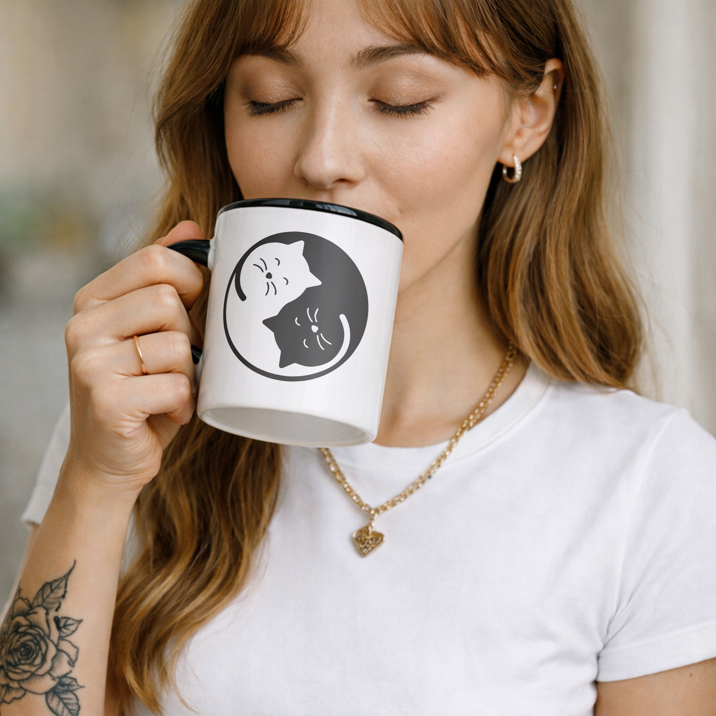 Kubek Czarny Koty Yin Yang Dla Kociary Prezent Upominek