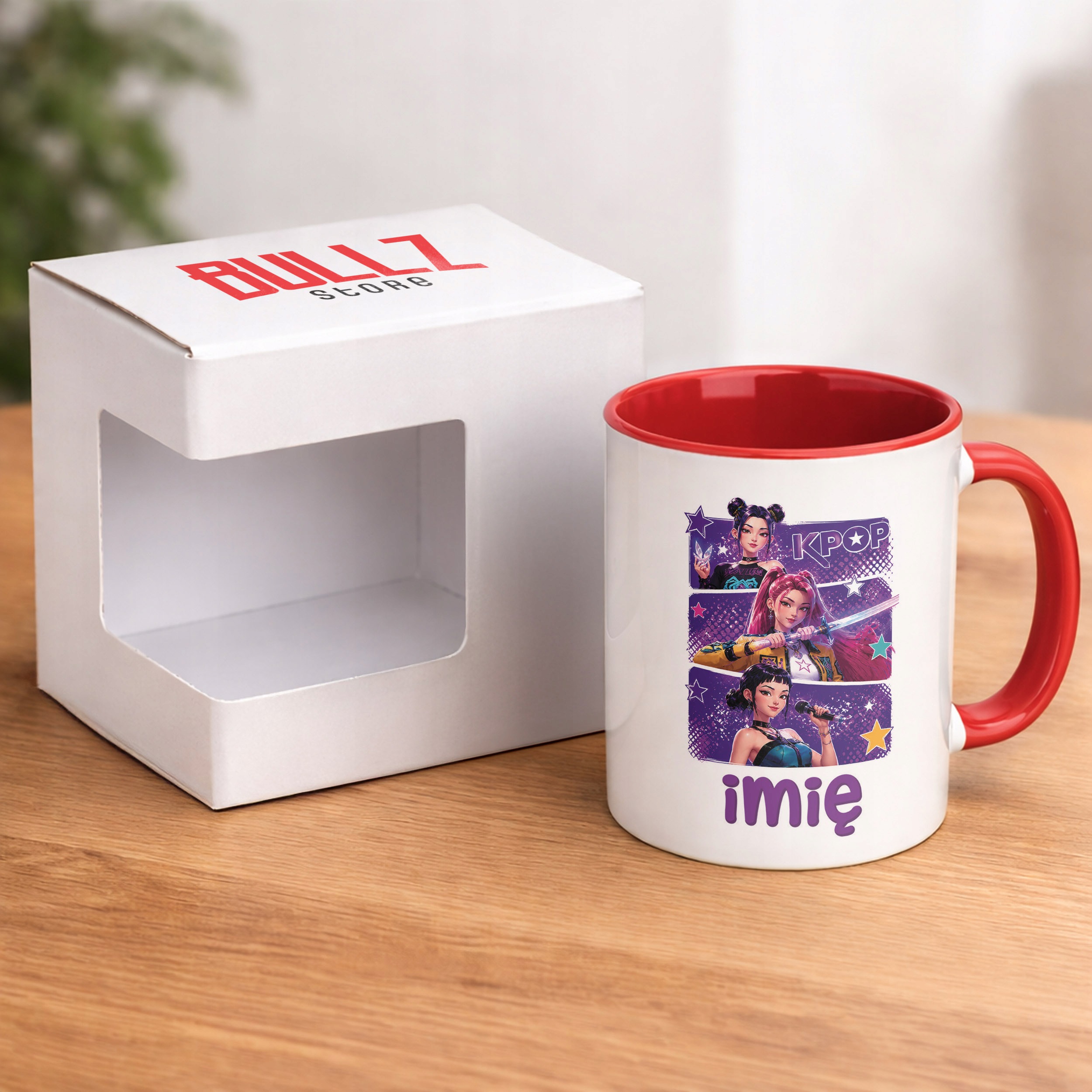 Kubek Czerwony z nadrukiem personalizowany ŁOWCZYNIE KPOP Prezent