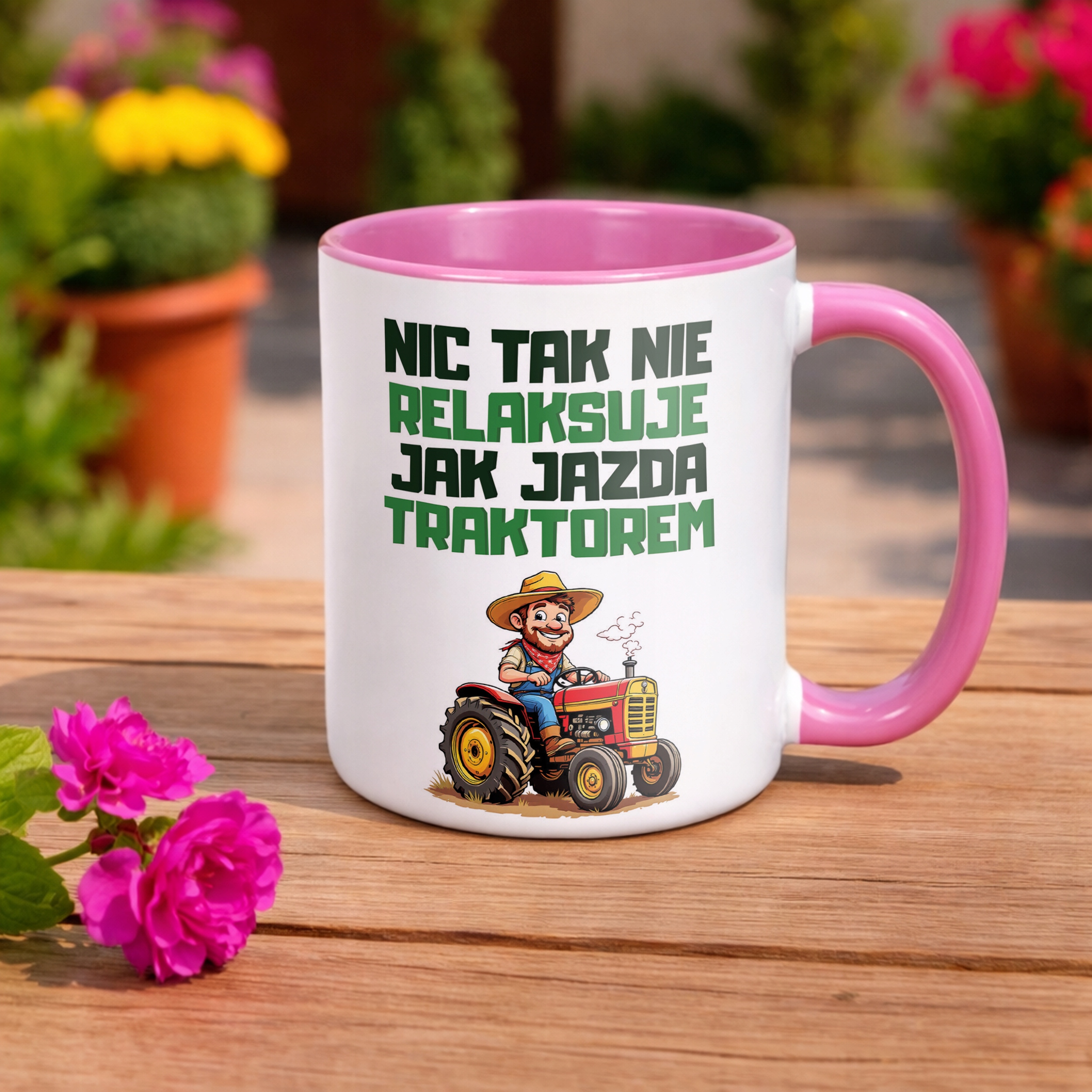 Kubek Różowy Rolnik Dla Rolnika Traktor Zabawny Prezent Upominek
