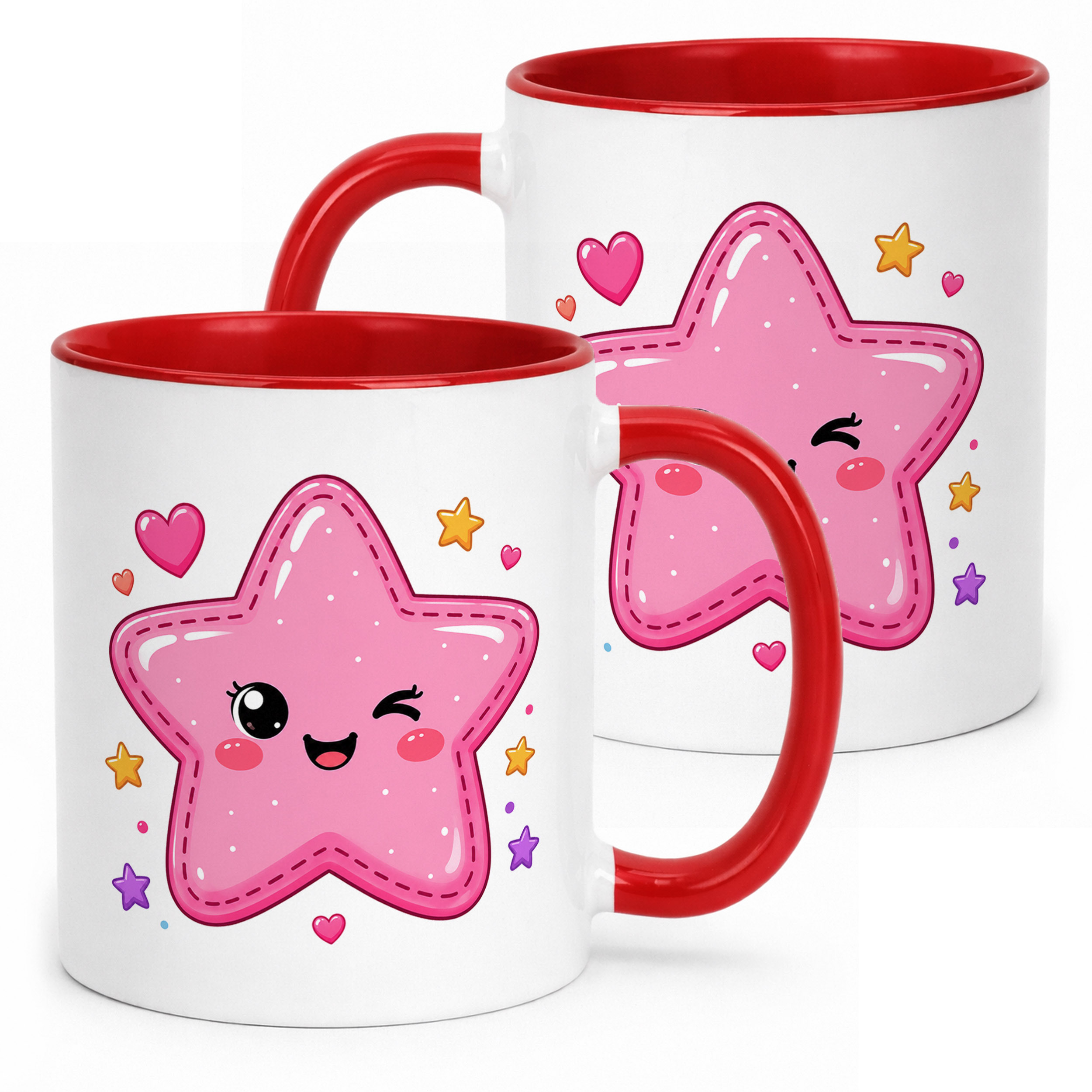 Kubek Czerwony z nadrukiem Kawaii Gwiazdka Dla Dzieci Prezent Upominek