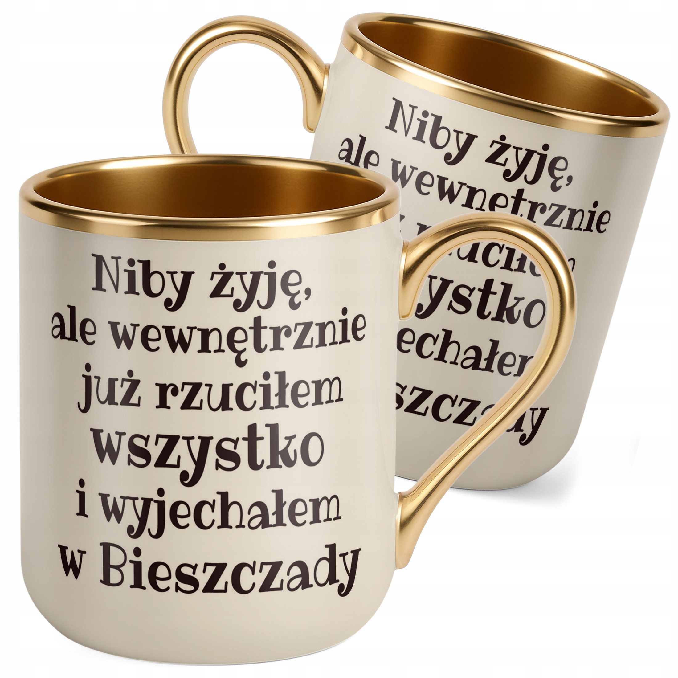 Kubek Premium Złoty Ecru Niby Żyje Ale Wewnętrznie Prezent