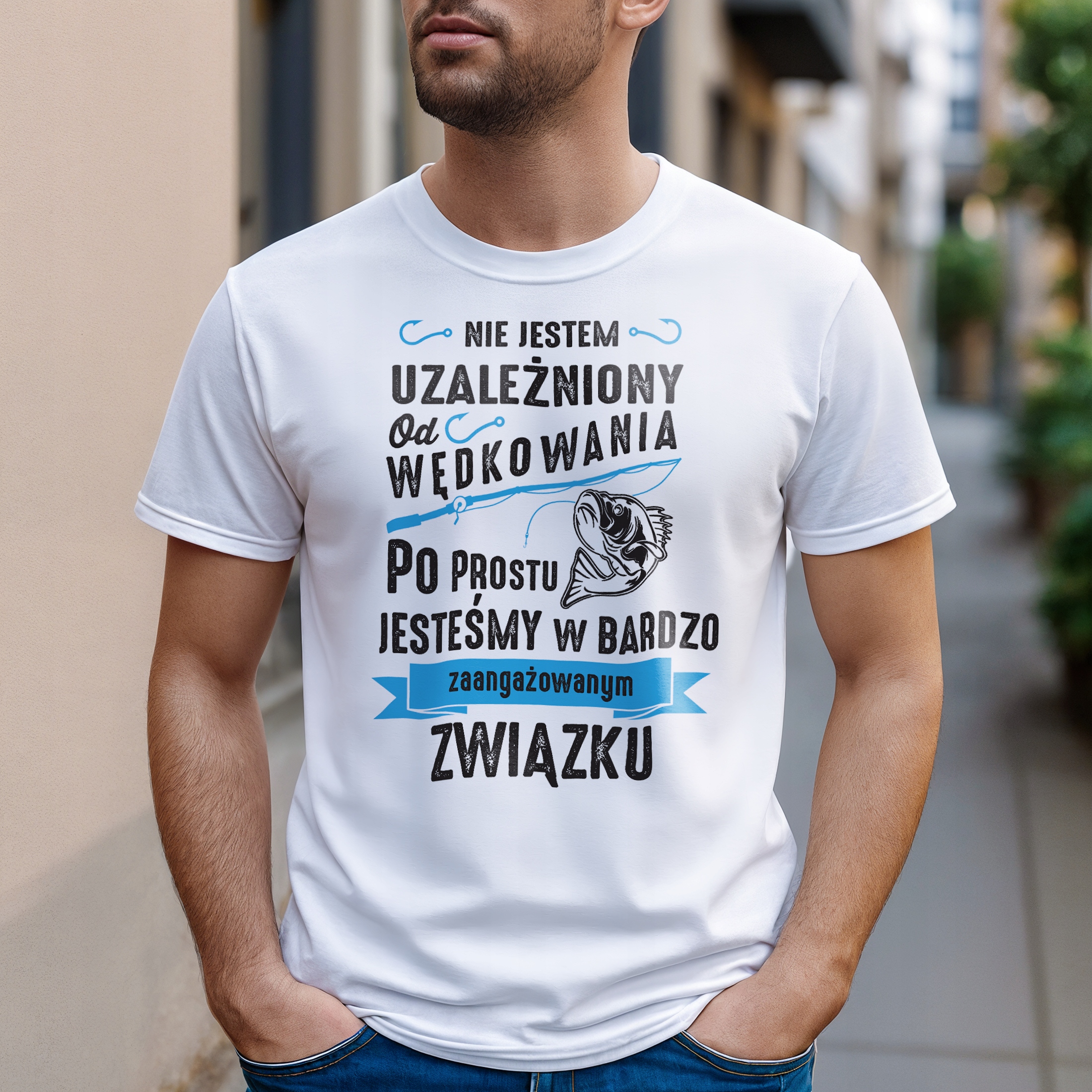 Koszulka biała męska Dla Wędkarza Wędkowanie Ryby Prezent