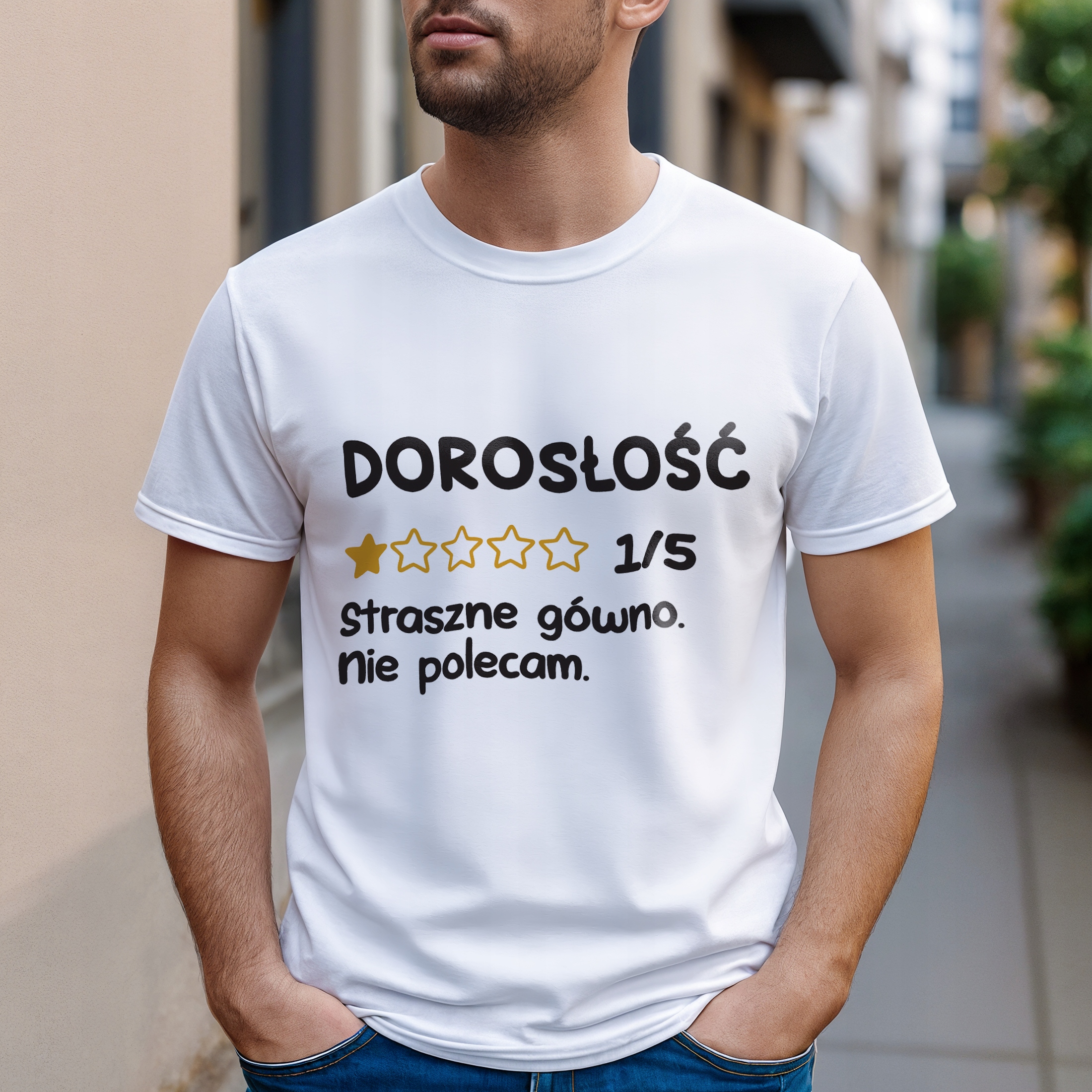 Koszulka biała męska Dorosłość Nie Polecam Zabawny Prezent r. 3XL