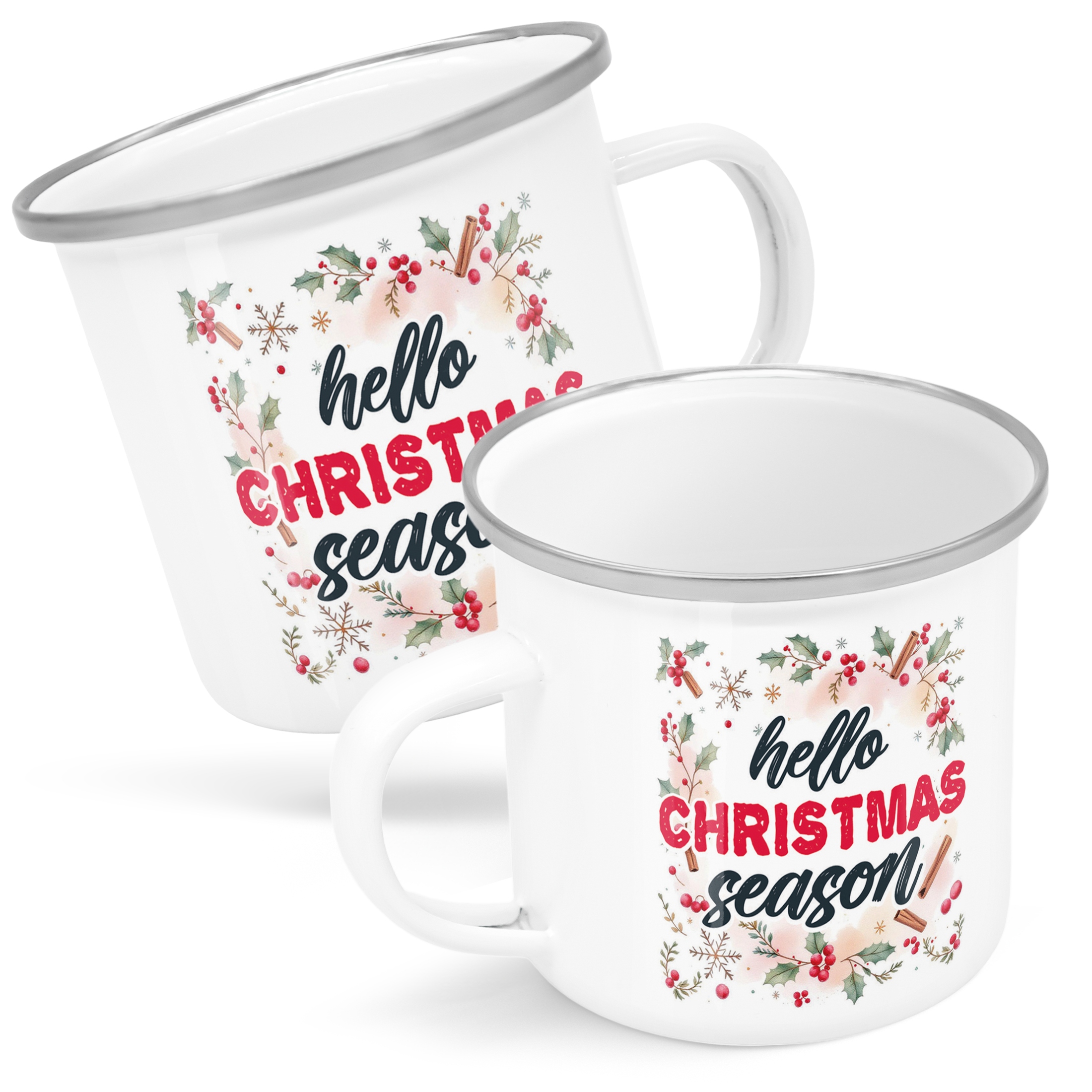 Emaliowany Kubek Garnuszek Świąteczny Hello Christmas Boże Narodzenie