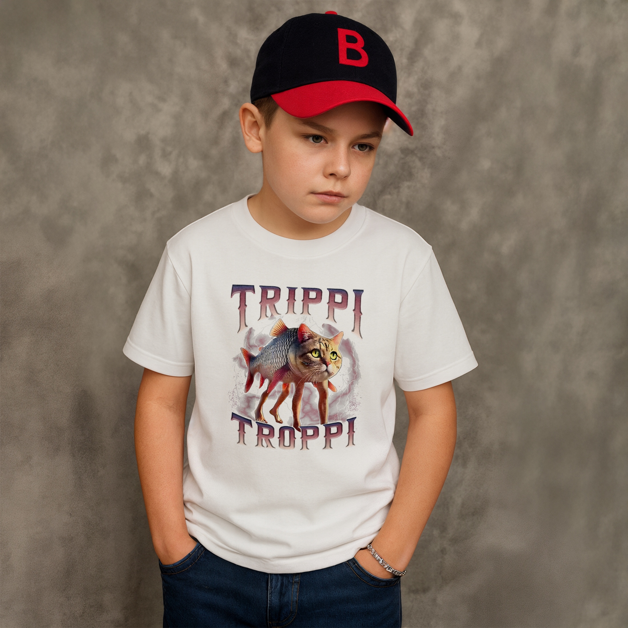 Koszulka biała dziecięca Trippi Troppi viral tiktok brainrot mem