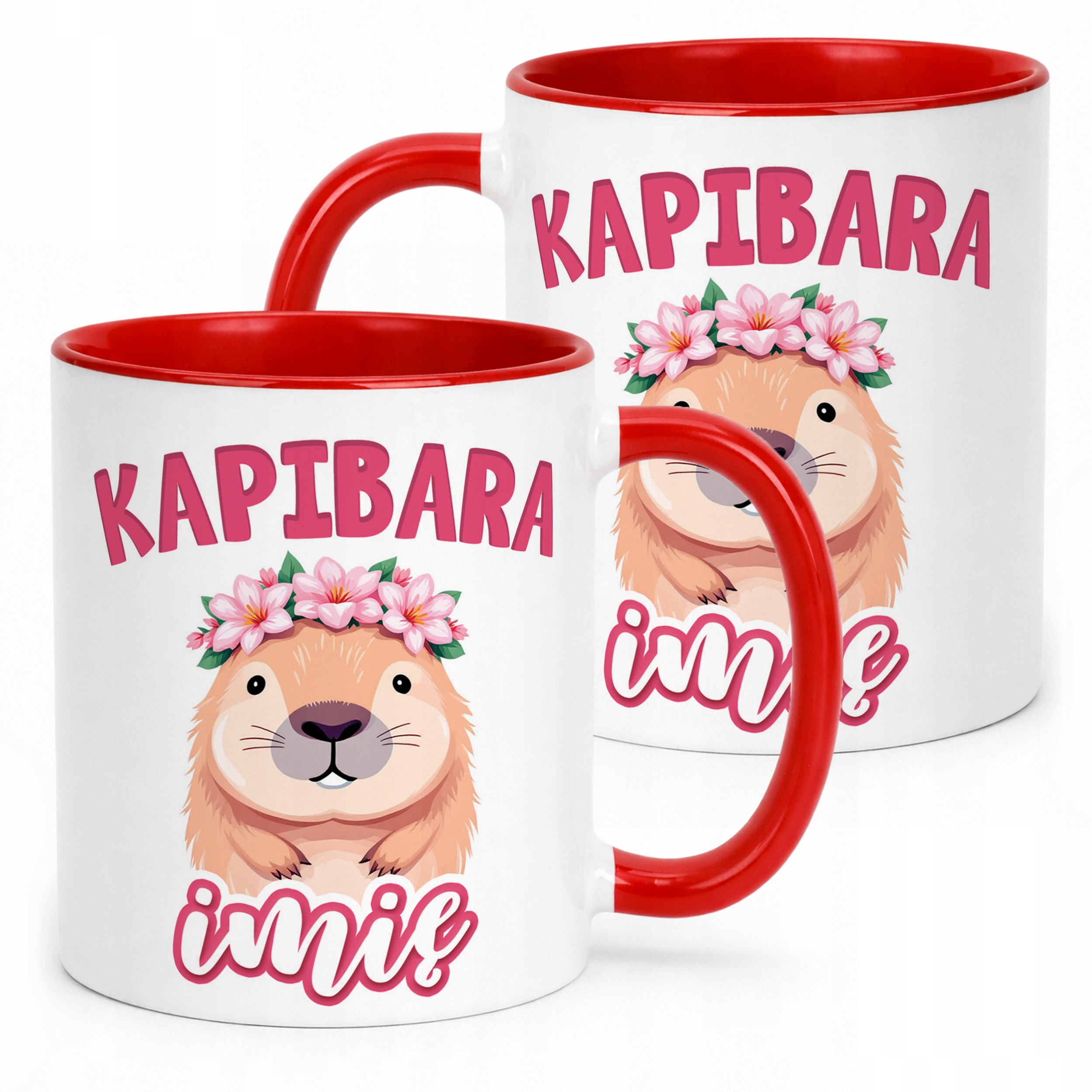 Kubek Czerwony Personalizowany Kapibara Capybara Zwierzak Dla Dzieci