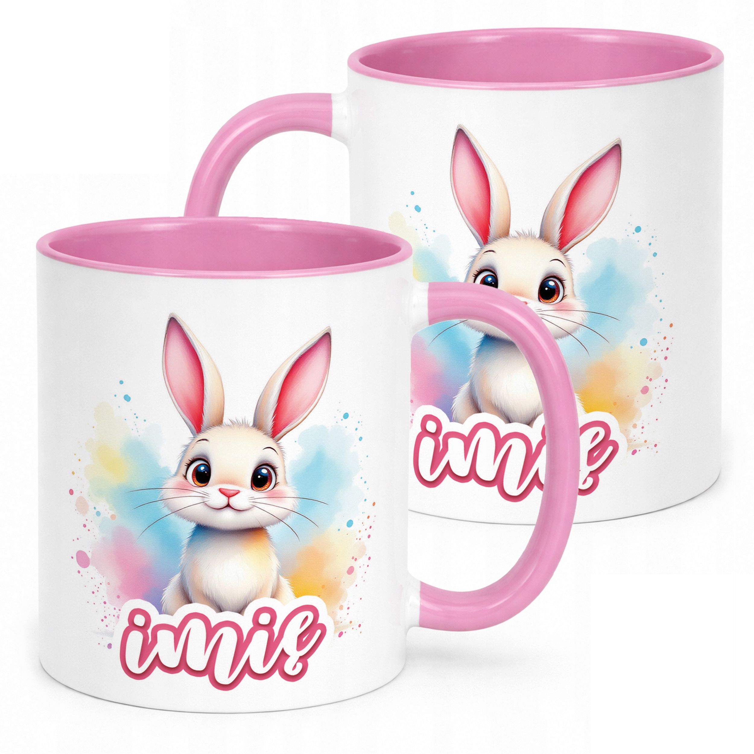 Kubek Różowy Personalizowany Wielkanoc Prezent Zając Wiosna
