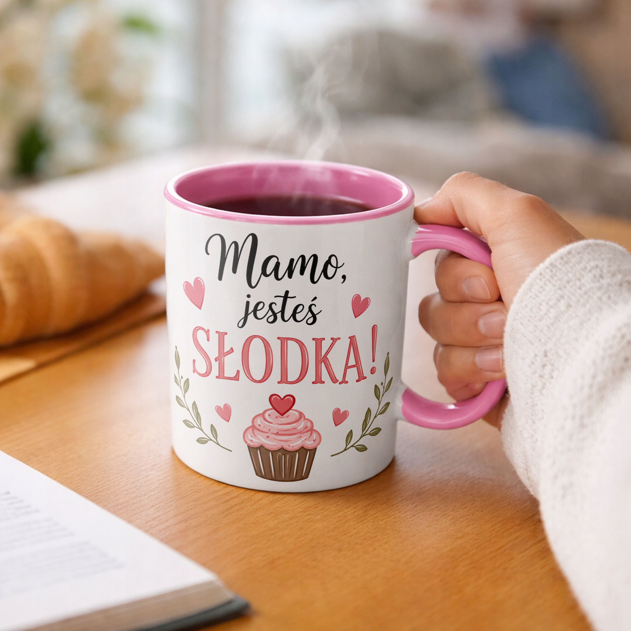 Kubek dla mamy różowy prezent na Dzień Matki elegancki prezent dla mamy