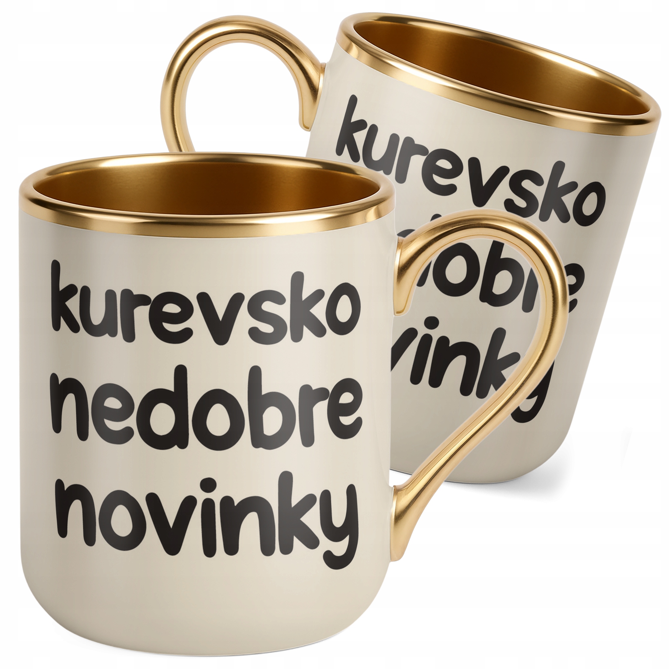 Kubek Premium Złoty Ecru Ku**vsko Nedobre Novinky Śmieszny Zabawny