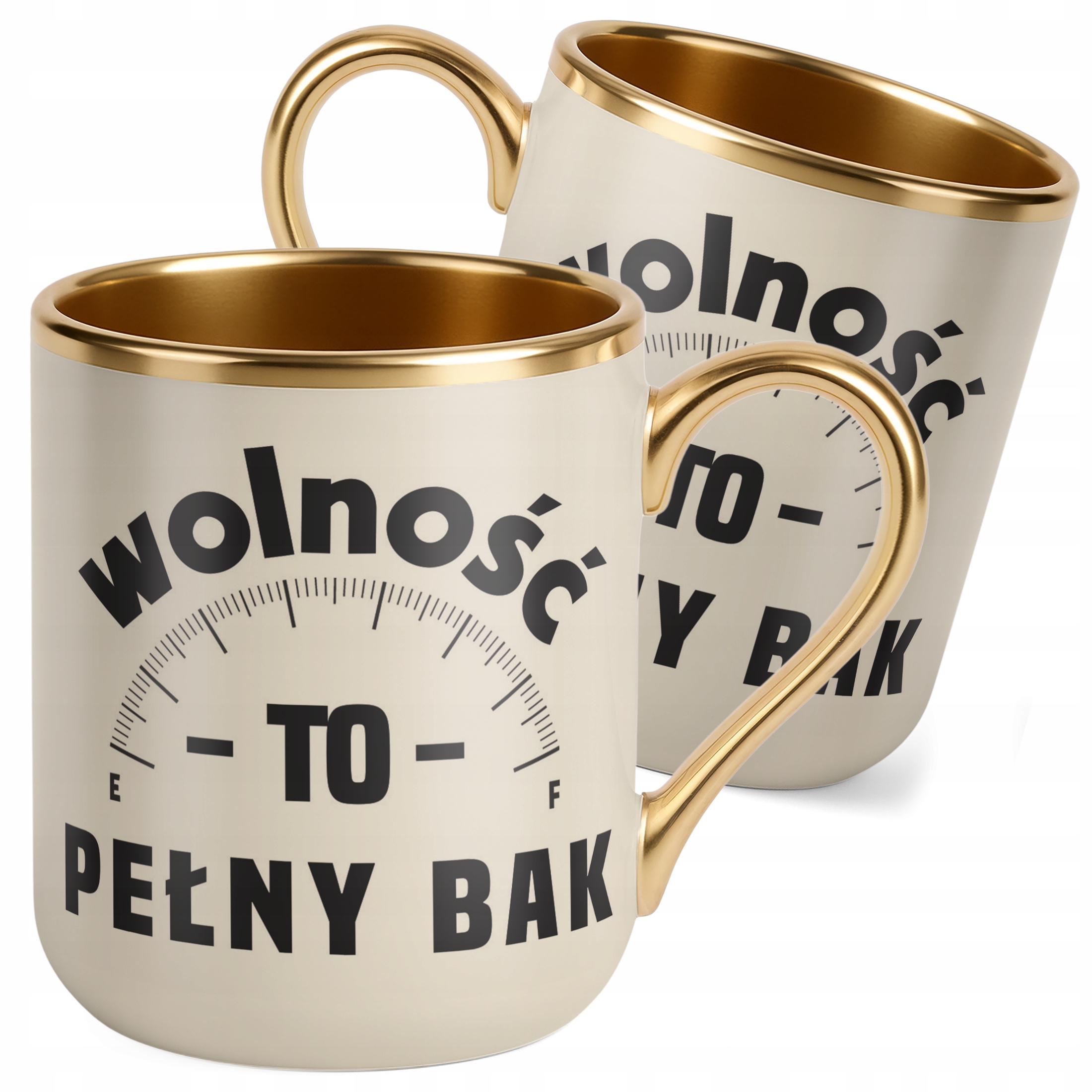 Kubek Premium Złoty Ecru Wolność To Pełny Bak Dla Fanów Motoryzacji Prezent