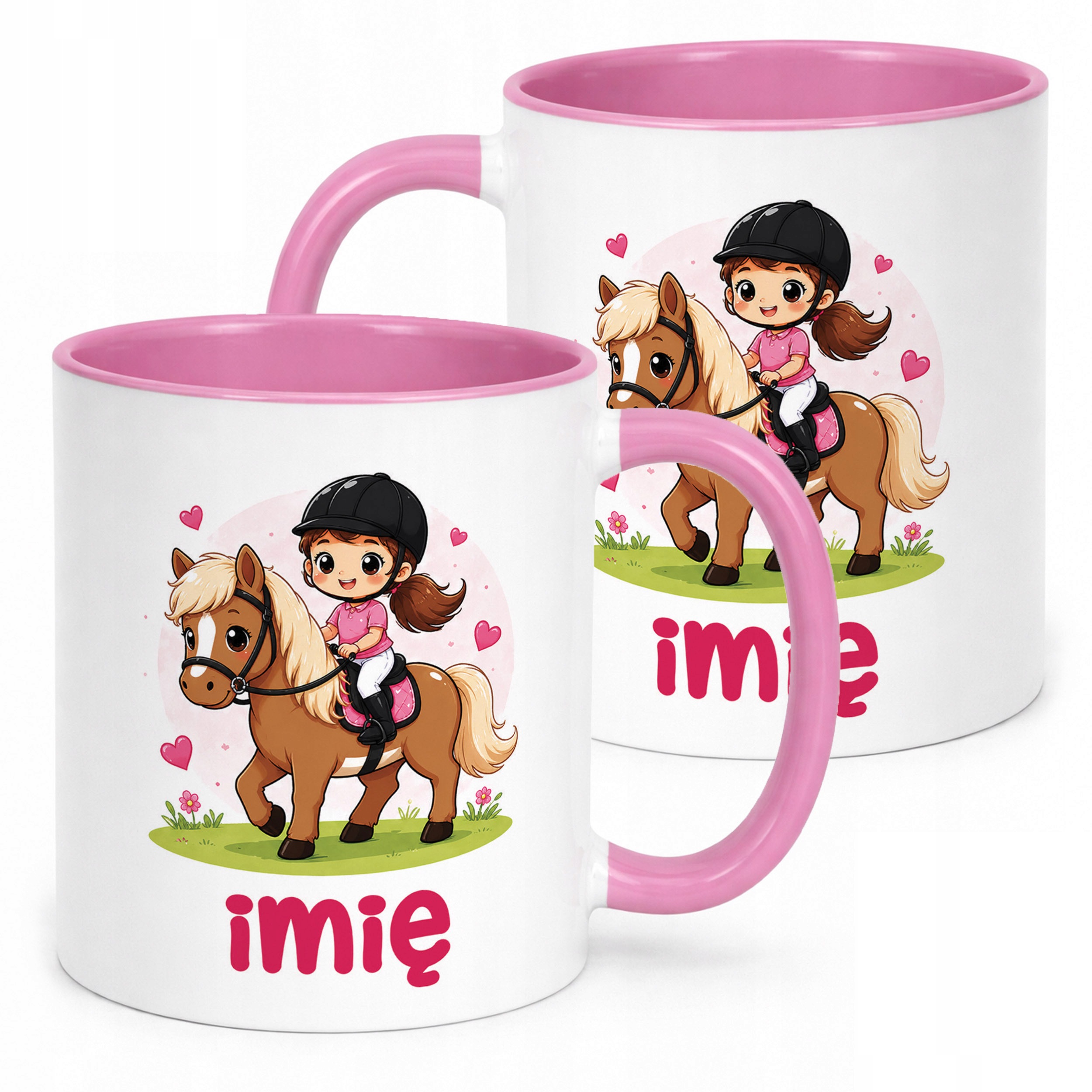 Kubek Różowy z nadrukiem personalizowany Konie Jazda Konna Dla Dzieci