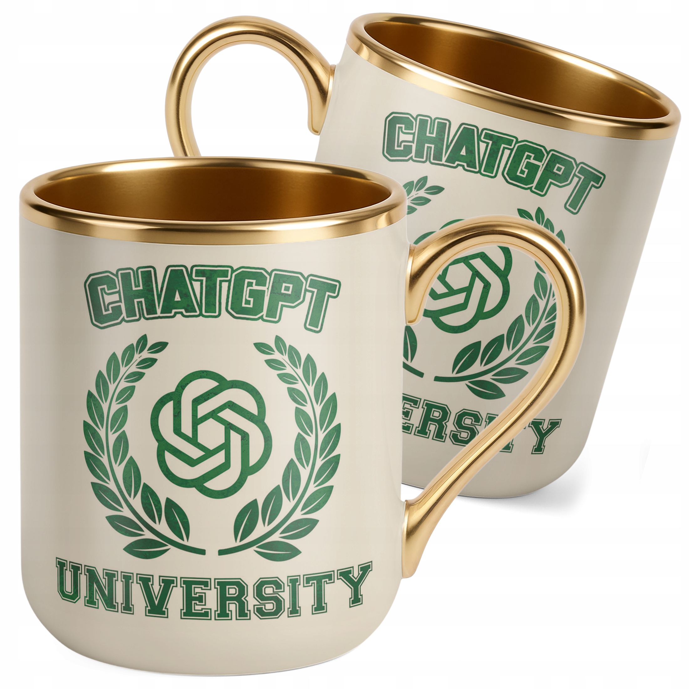 Kubek Premium Złoty Ecru ChatGPT University Zabawny Prezent Upominek