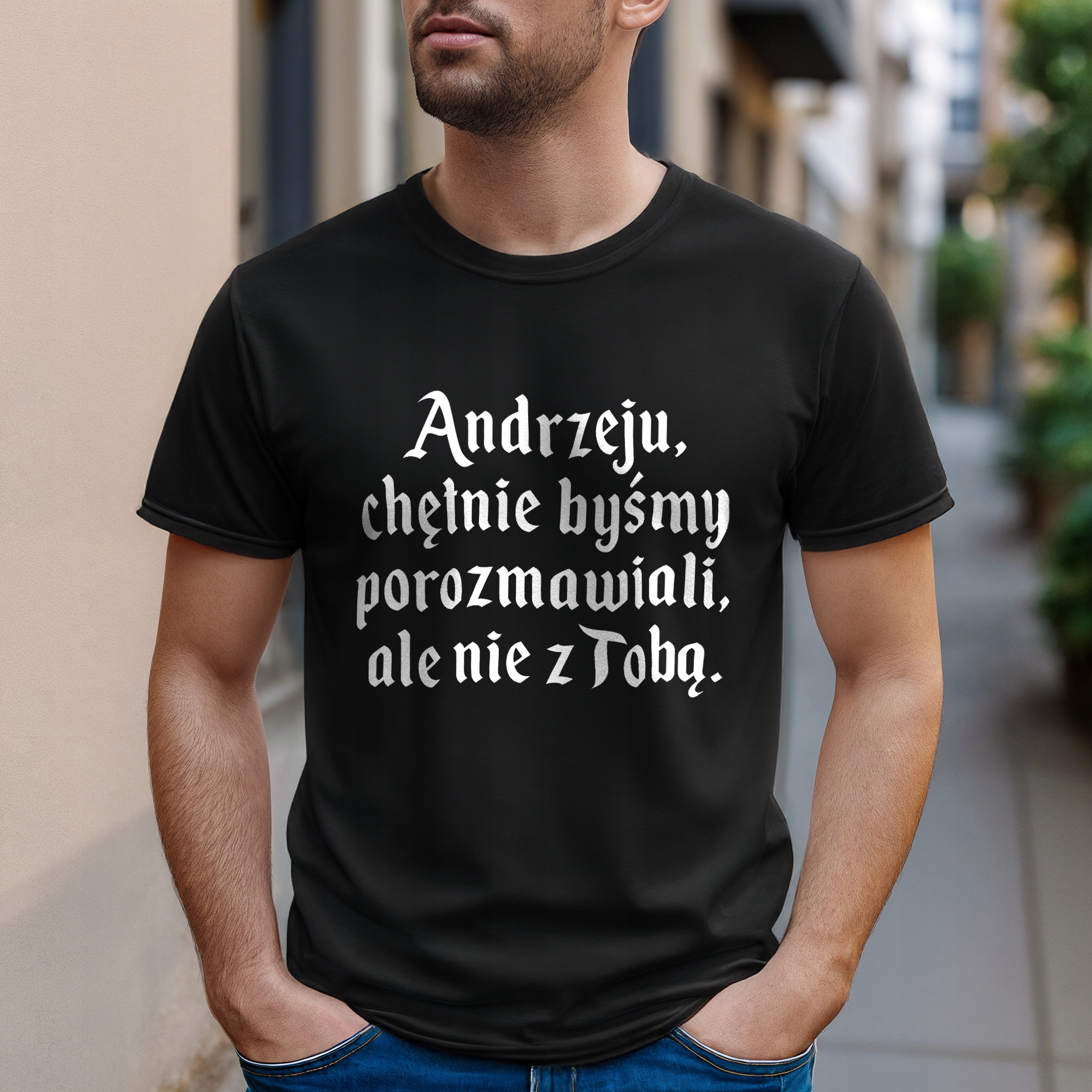 Koszulka czarna męska 1670 Andrzeju Chętnie Byśmy Porozmawiali r. 3XL