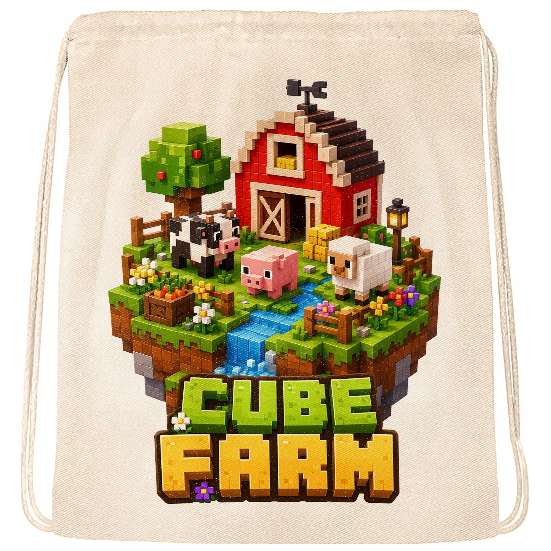 Plecak Worek CUBE FARM z Nadrukiem Bawełniany Szkolny na Buty Ecru