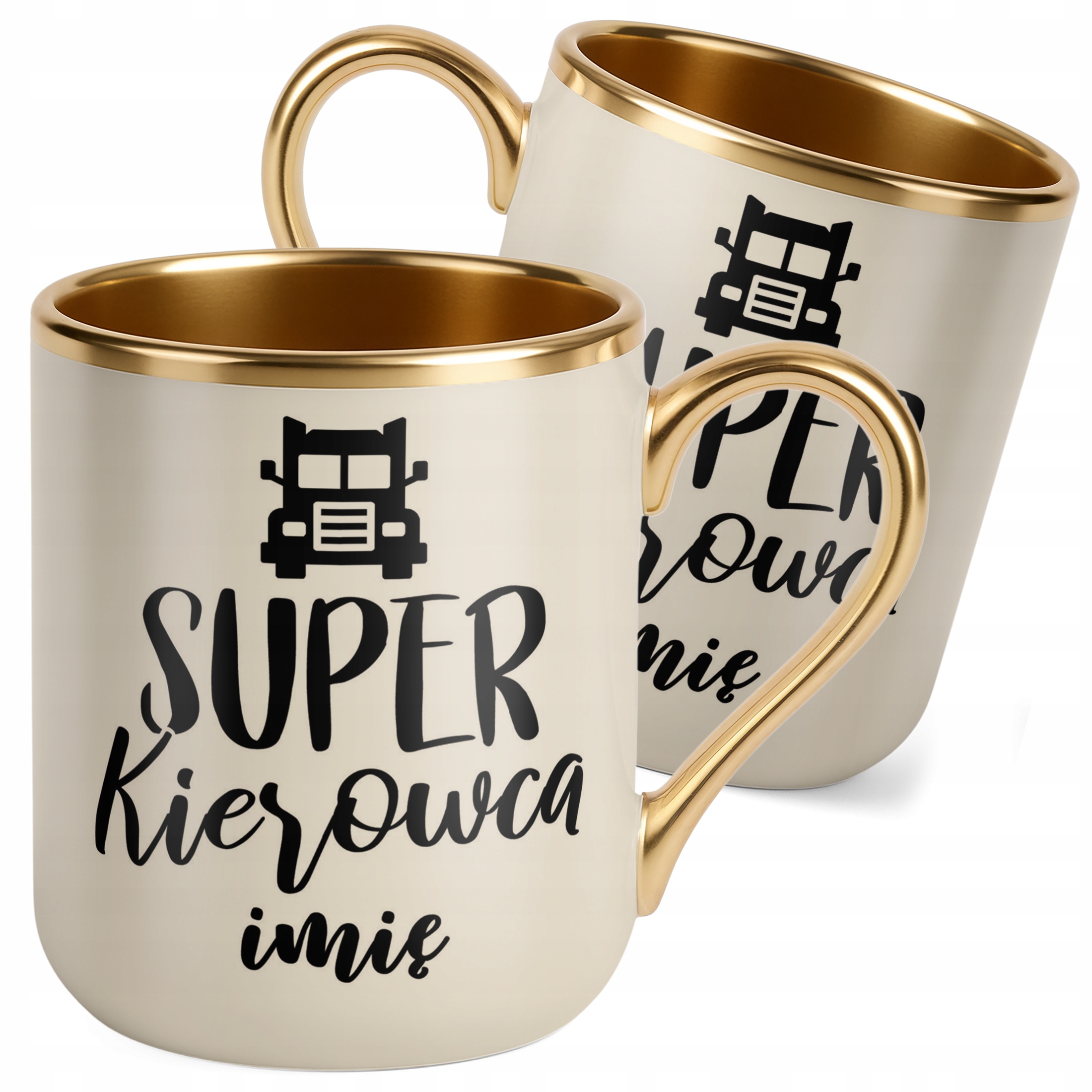 Kubek Premium Złoty Ecru Personalizowany Super Kierowca