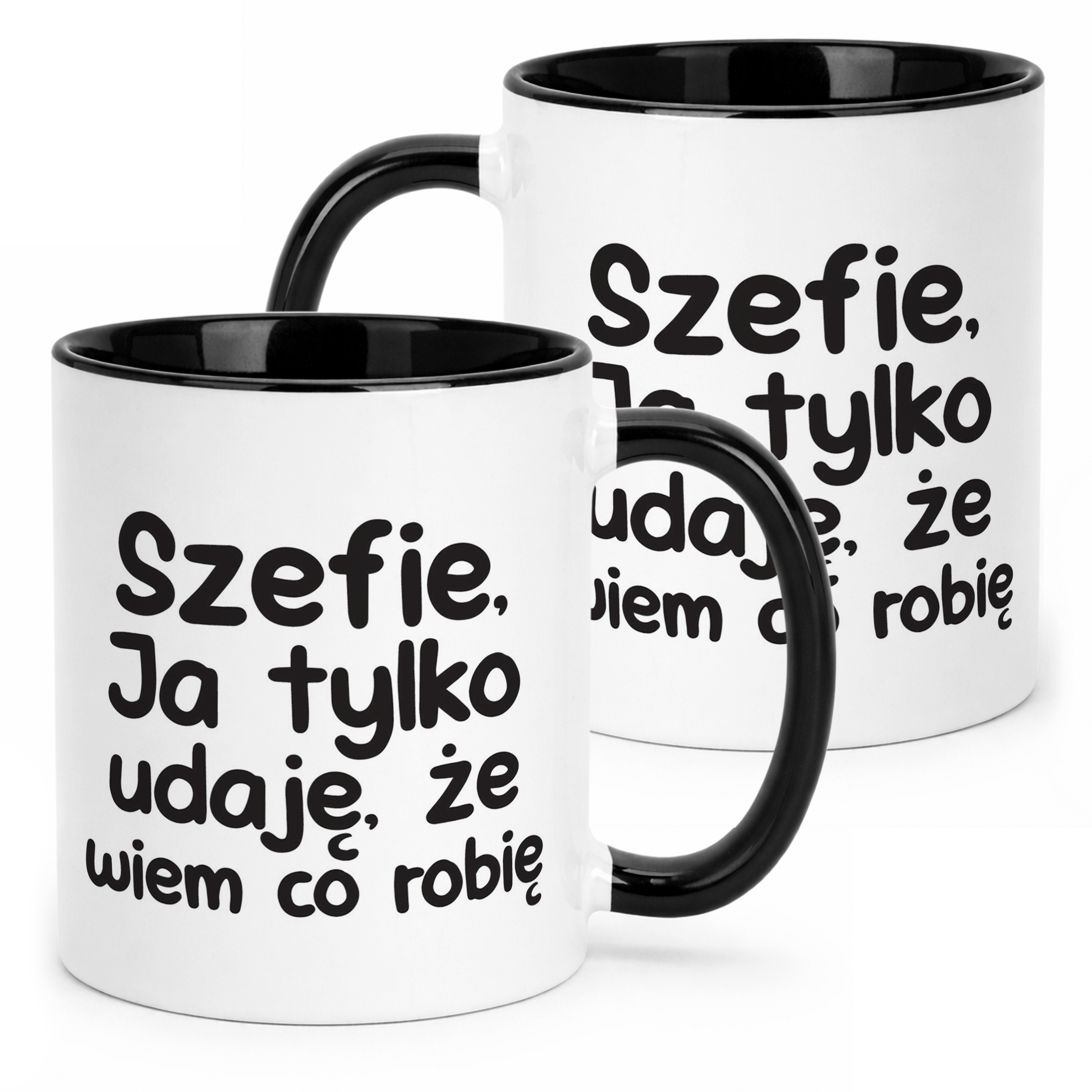 Kubek Czarny Szefie Ja Tylko Udaję Że Wiem Śmieszny Zabawny Prezent