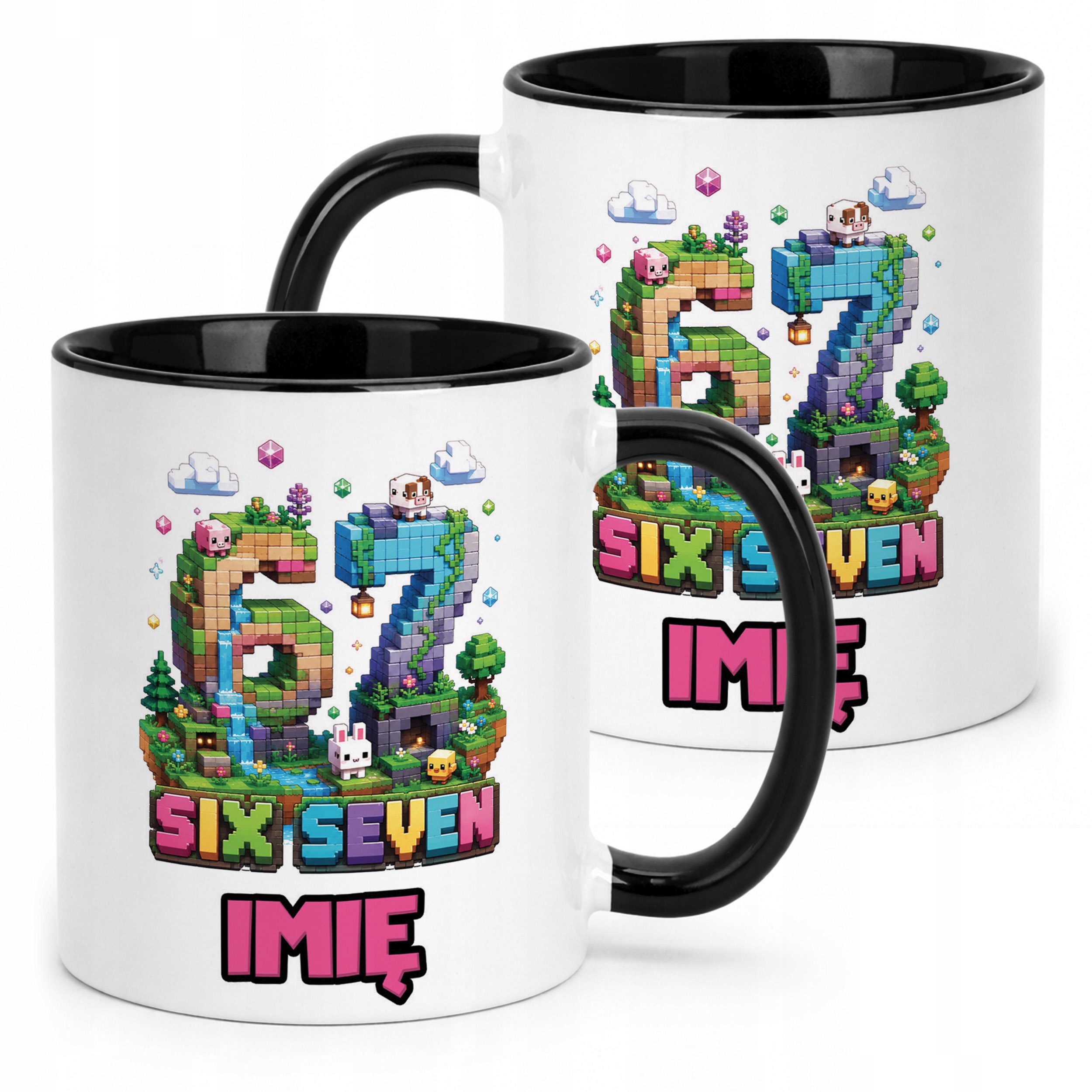 Kubek Czarny z nadrukiem personalizowany SIX SEVEN Dla Dzieci Prezent