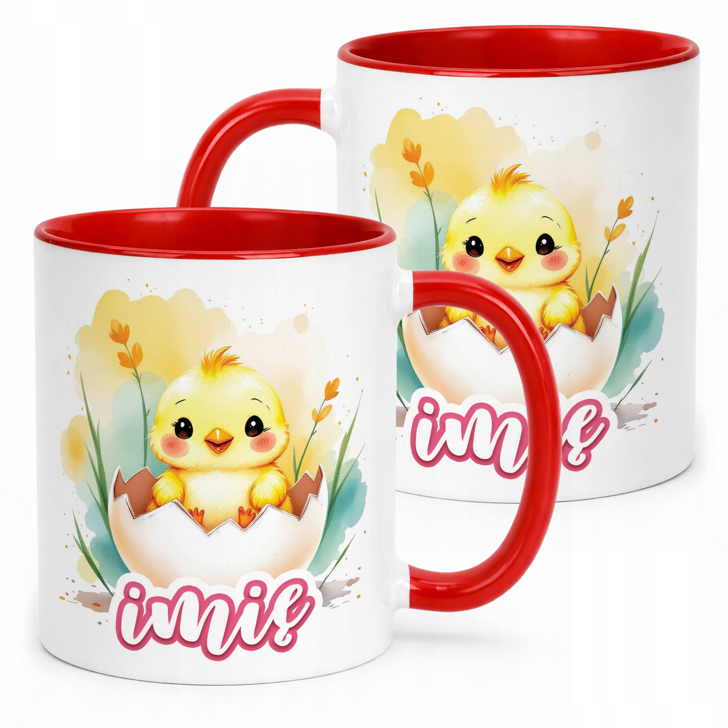 Kubek Czerwony Personalizowany Wielkanoc Prezent Kurczak Wiosna