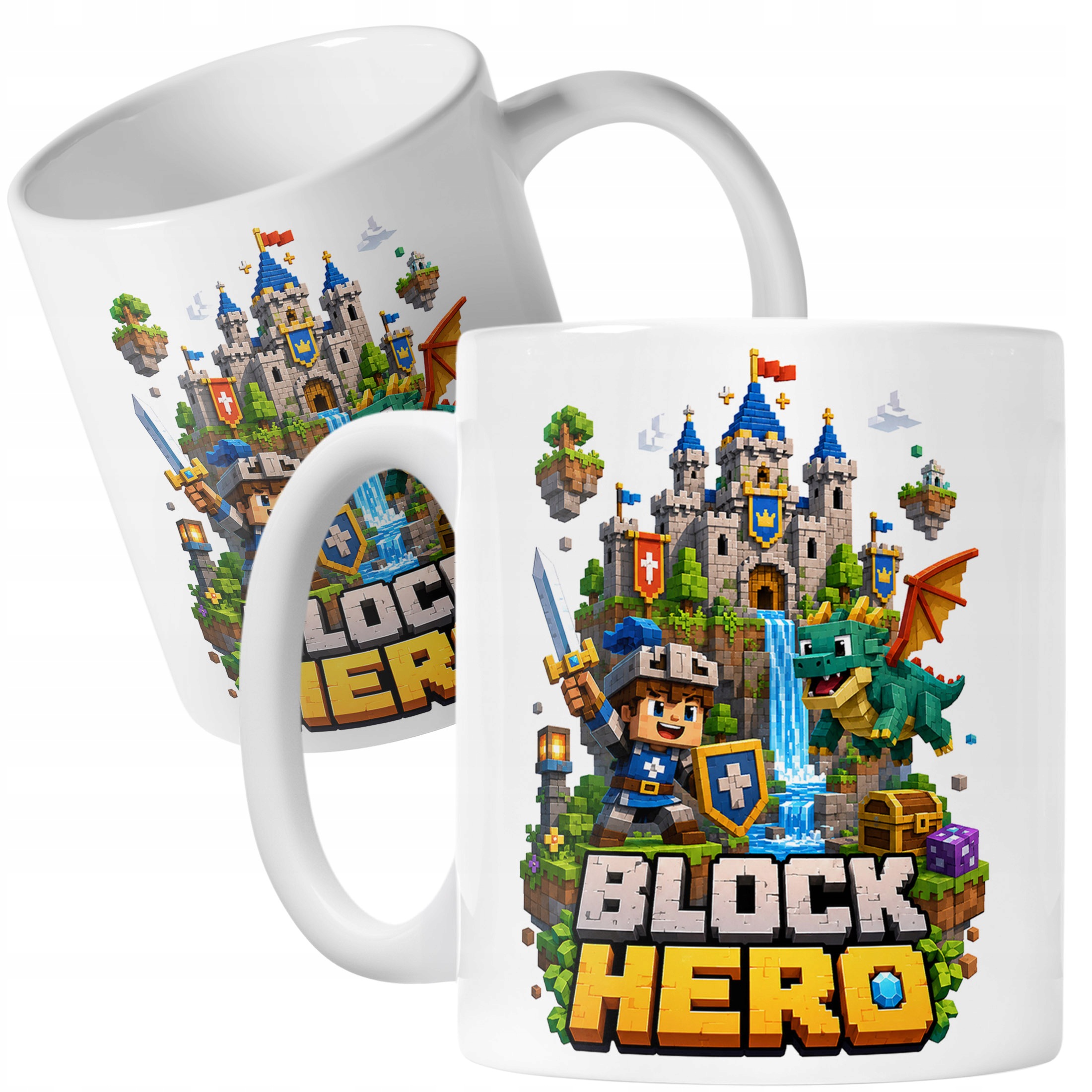 Biały Kubek z nadrukiem BLOCK HERO Gra Dla Dzieci Prezent Upominek