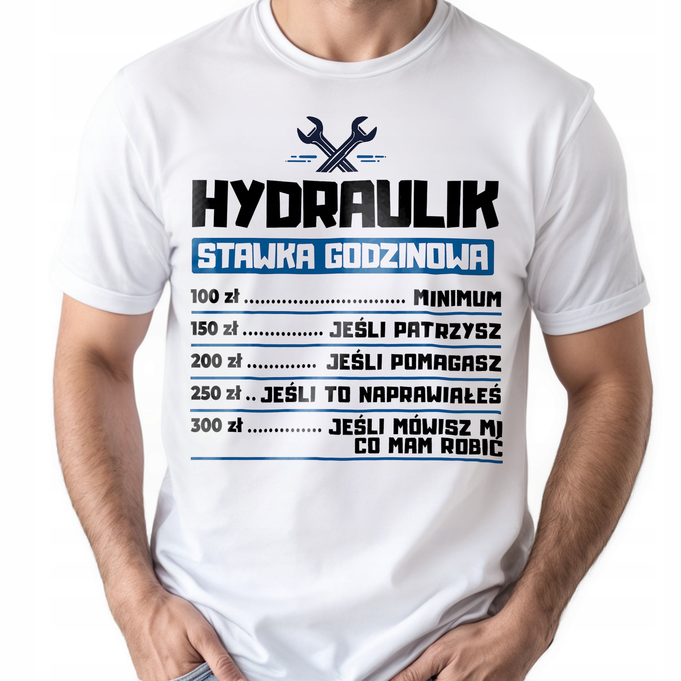 Koszulka biała męska Hydraulik Stawka Godzinowa Prezent