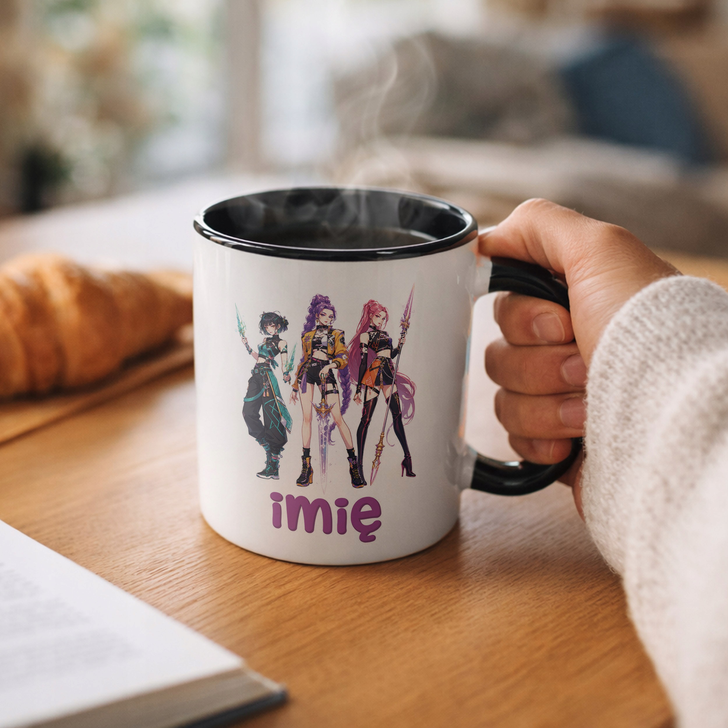 Kubek Czarny z nadrukiem personalizowany ŁOWCZYNIE KPOP Dla Dzieci Prezent