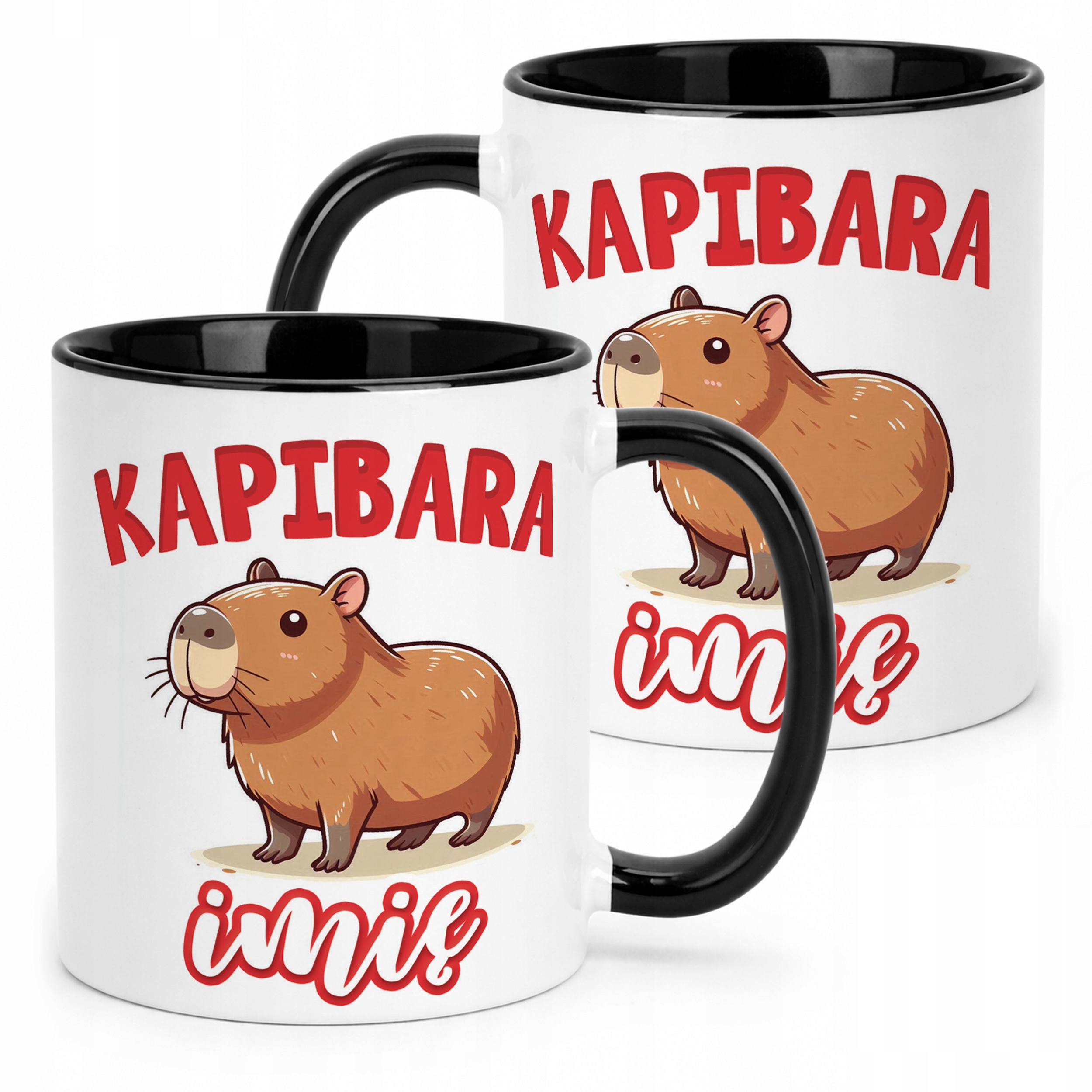 Kubek Czarny Personalizowany Kapibara Capybara Zwierzak Dla Dzieci