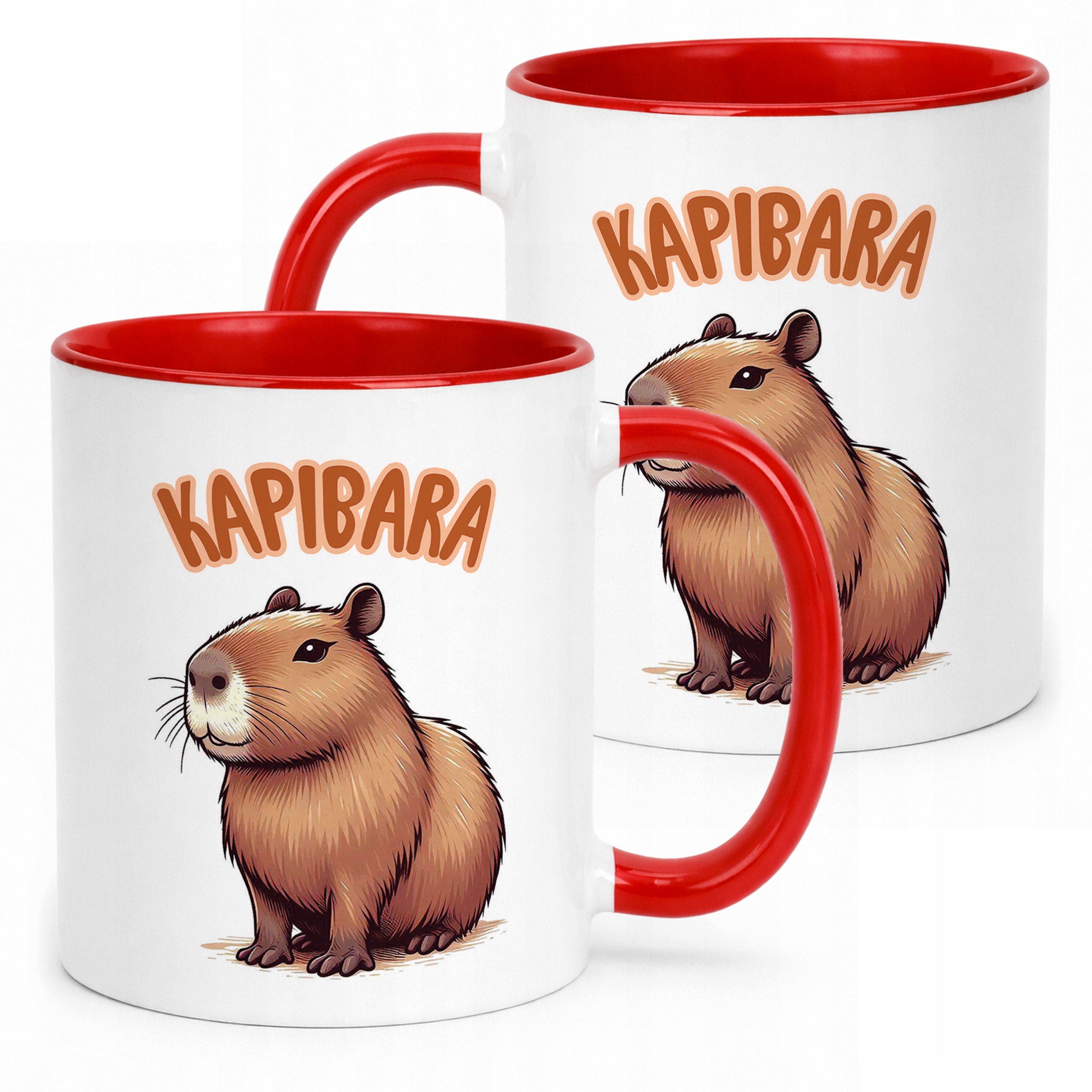 Kubek Czerwony Kapibara Capybara Zwierzak Słodki Dla Dzieci Prezent