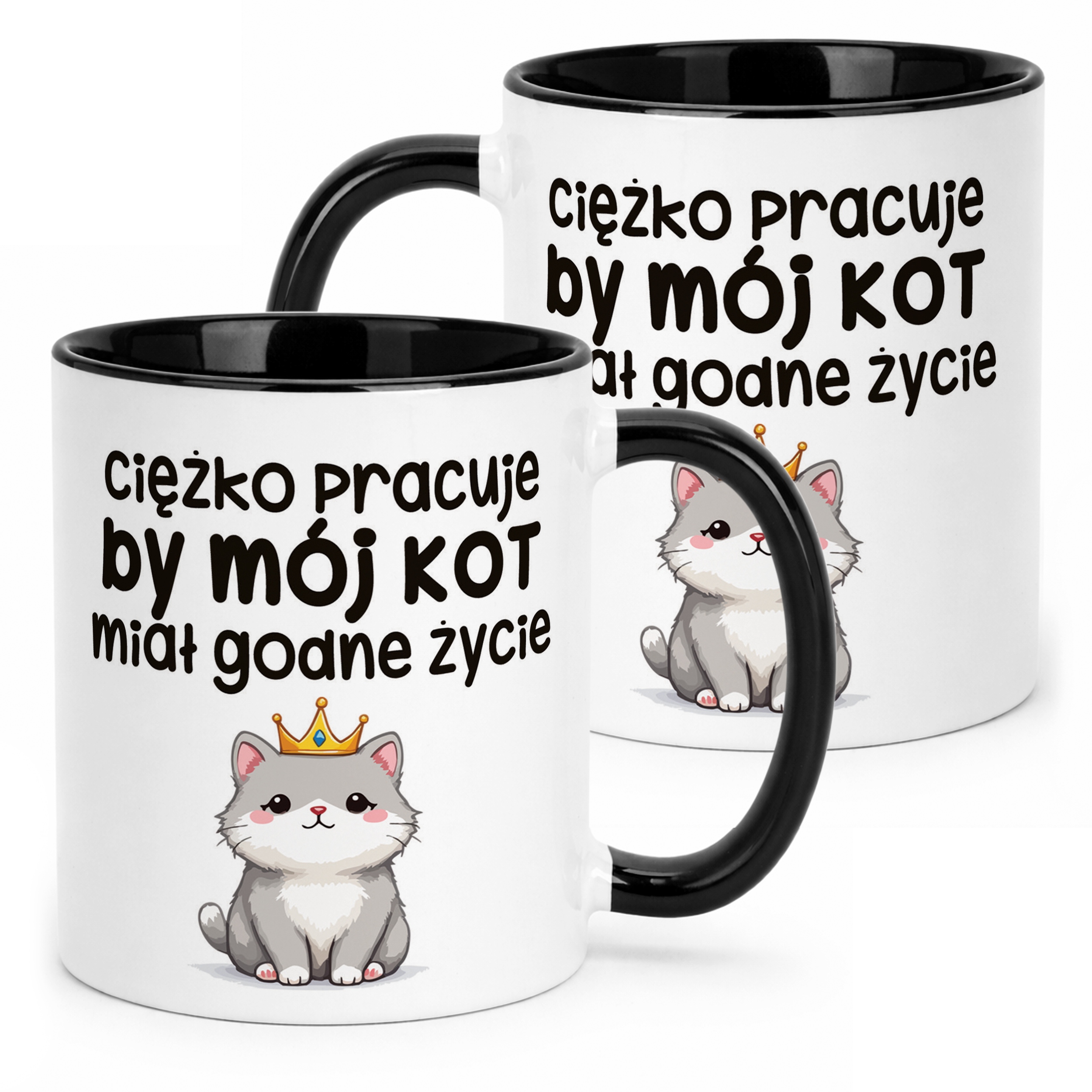 Kubek Czarny Ciężko Pracuję By Mój Kot Śmieszny Zabawny Prezent