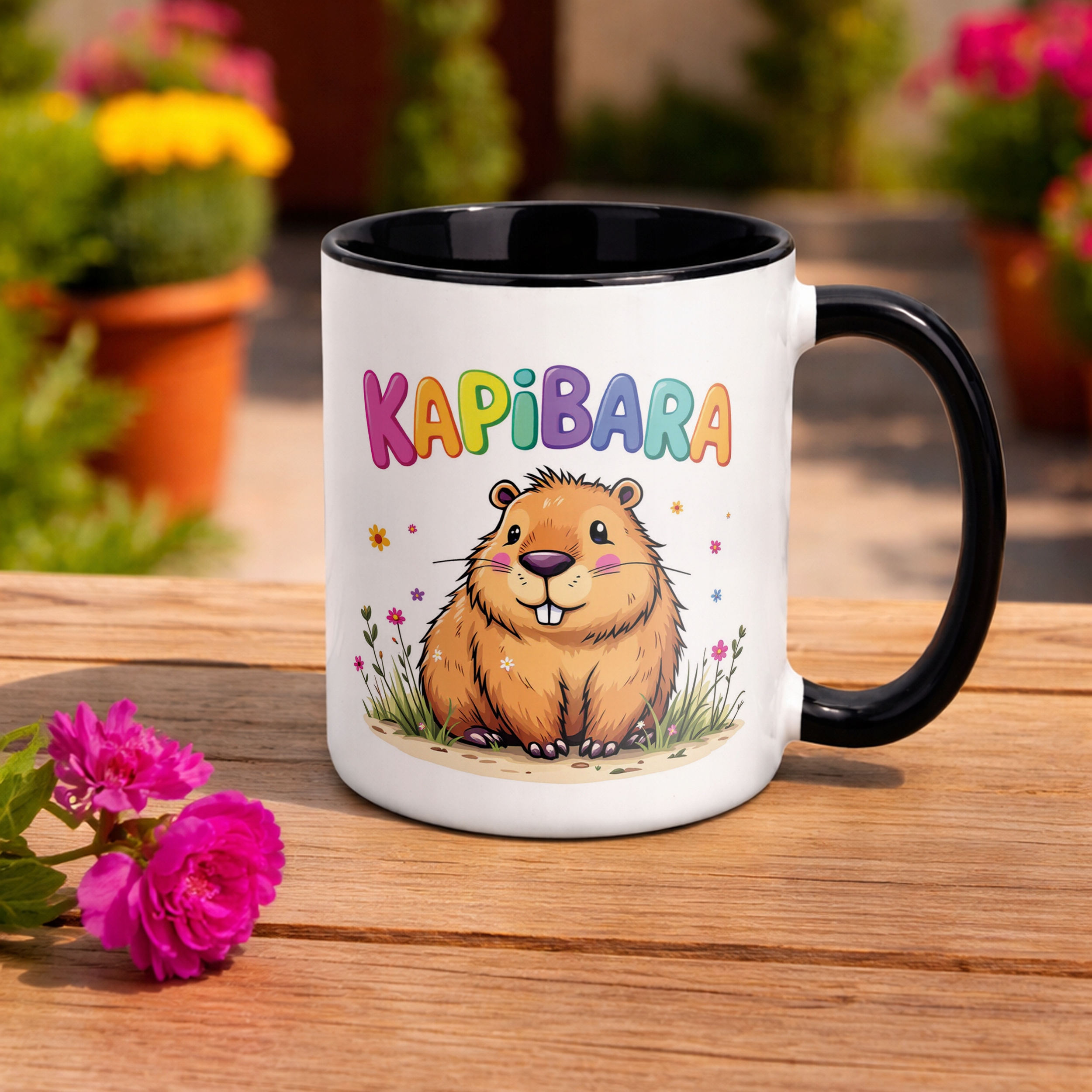Kubek Czarny Kapibara Capybara Zwierzak Słodki Dla Dzieci Prezent