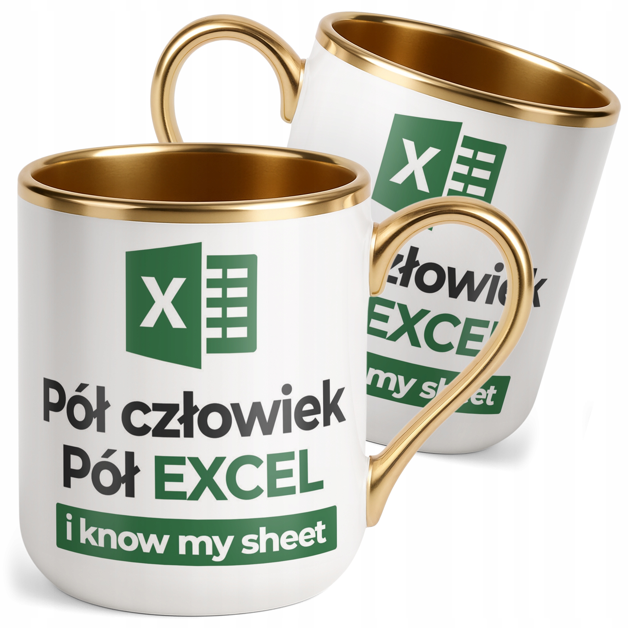 Kubek Premium Złoty Pół Człowiek Pół Excel Zabawny Prezent Praca