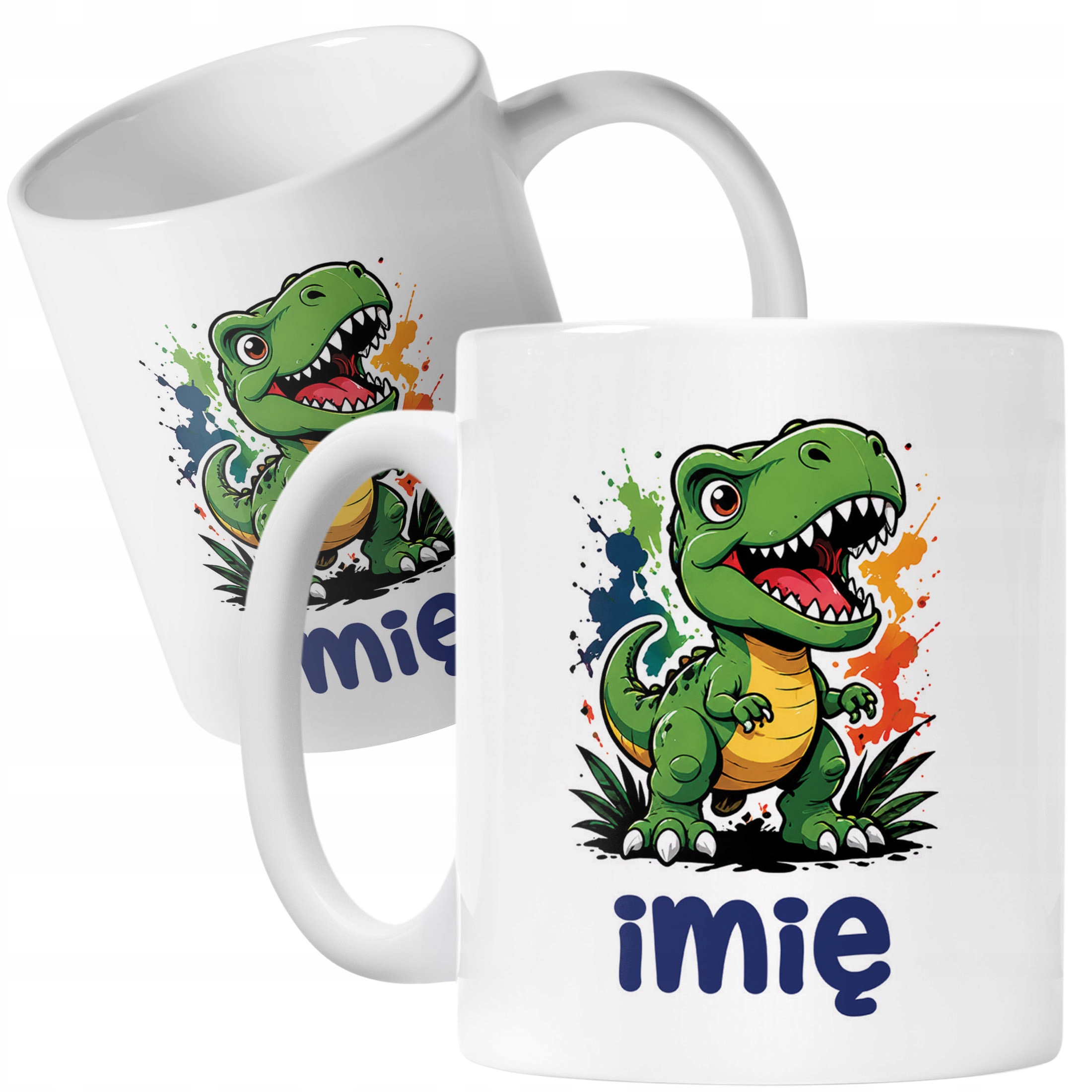 Biały Kubek z nadrukiem personalizowany Dinozaur Dla Dzieci Prezent