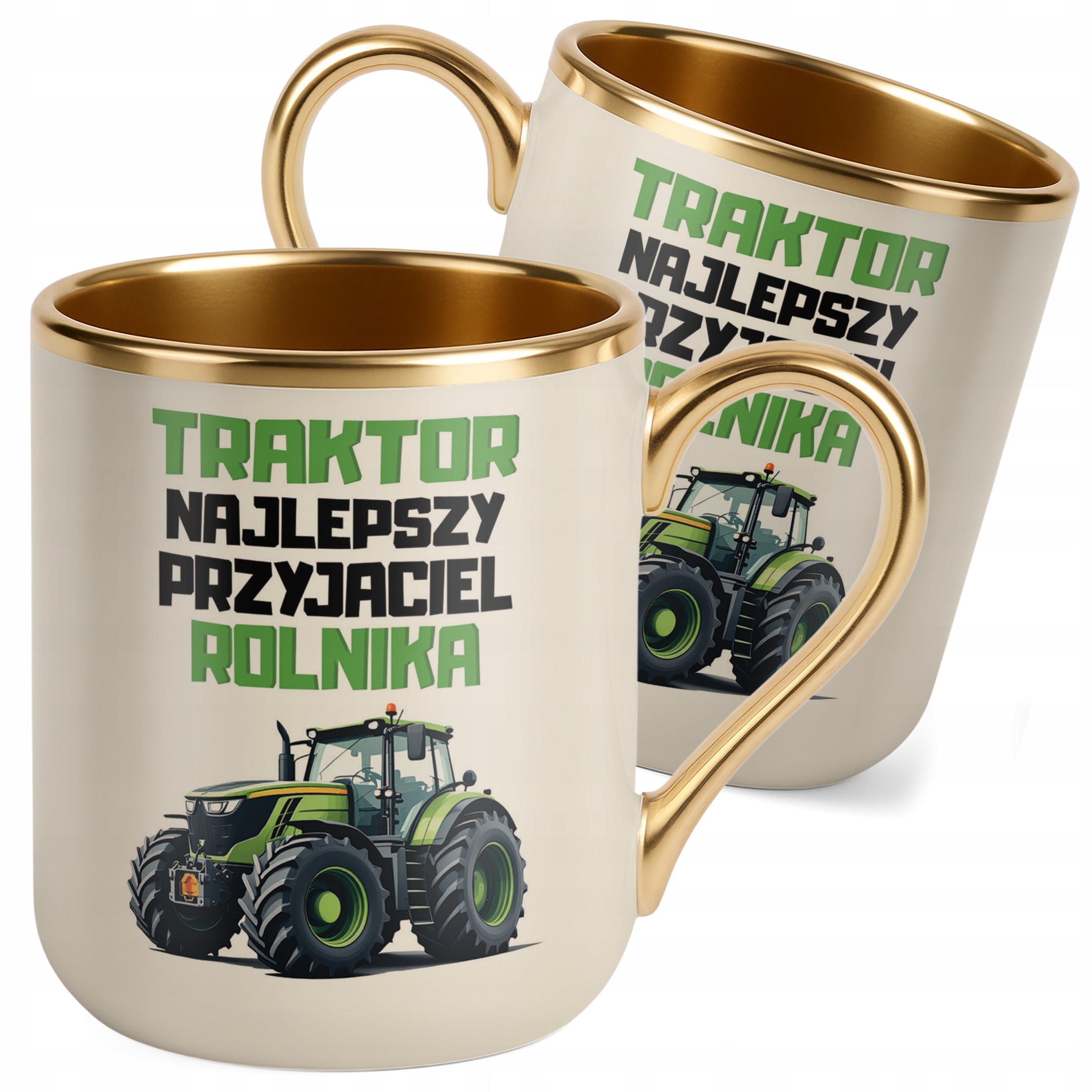 Kubek Premium Złoty Ecru Rolnik Dla Rolnika Traktor Zabawny Prezent