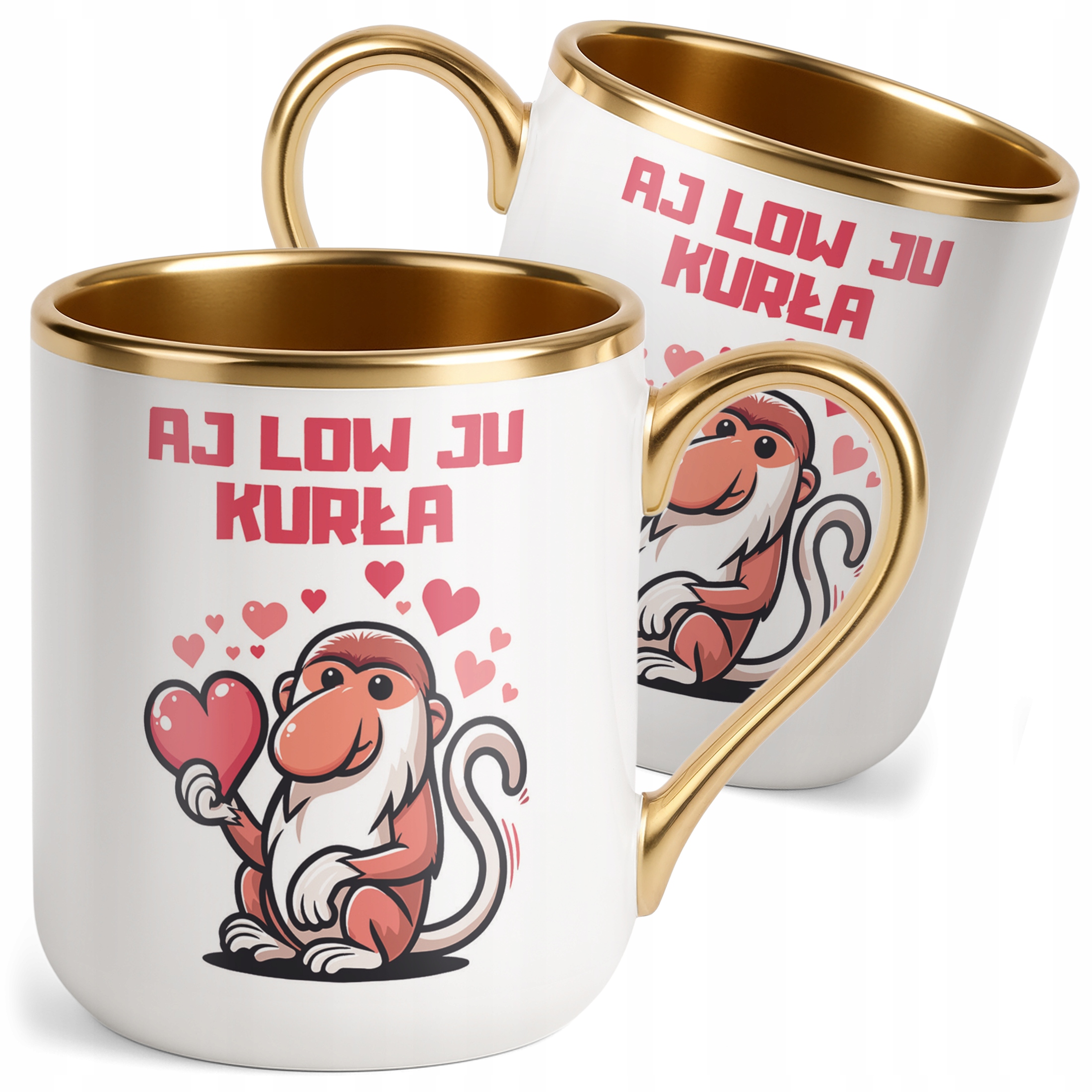 Kubek Premium Złoty Walentynki Aj Low Ju Kurła Janusz Prezent Zabawne